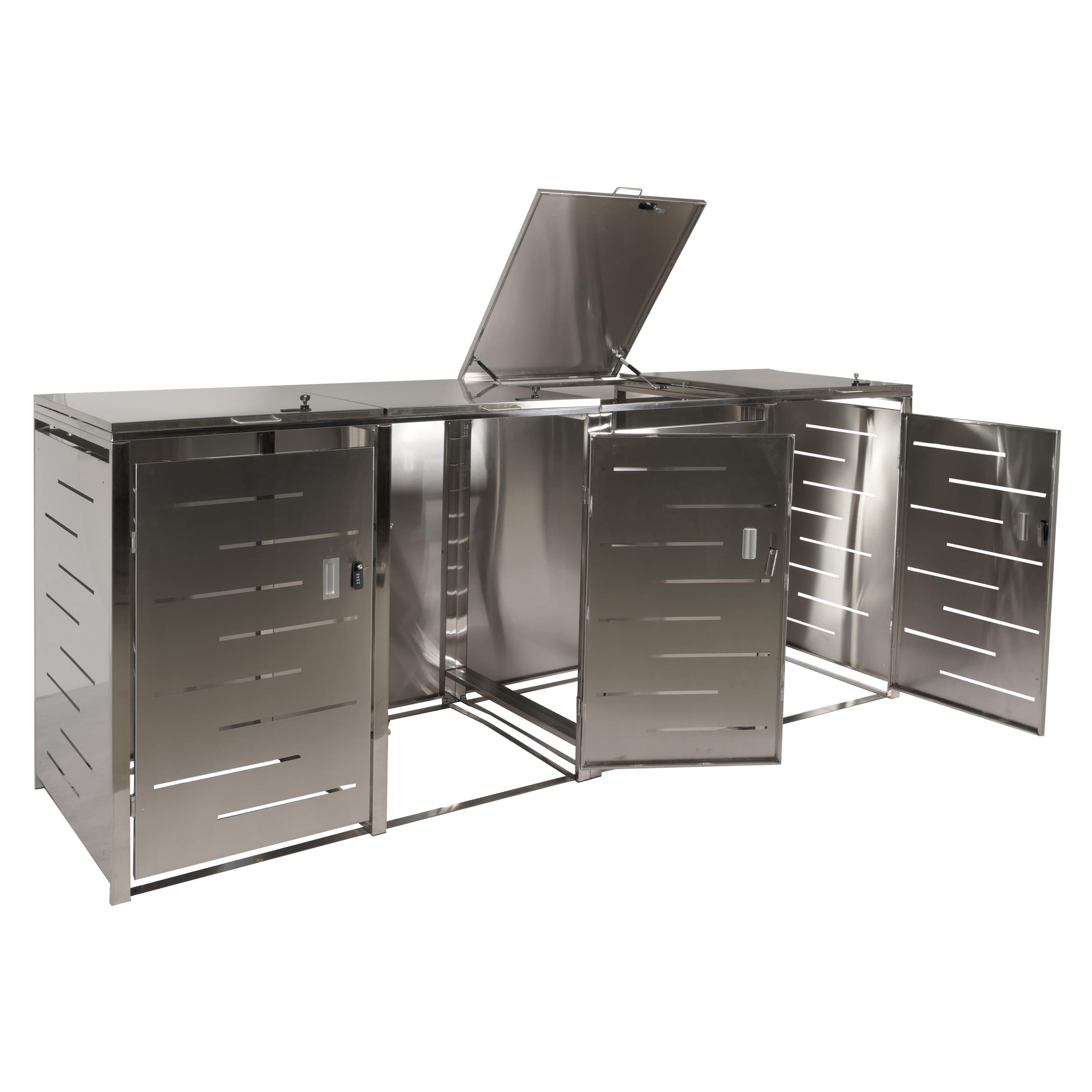 4er-M&uuml;lltonnenverkleidung MCW-E83, M&uuml;lltonnenbox M&uuml;lltonnenabdeckung, erweiterbar 117x263x80cm ~ Edelstahl 99kg - Bild 1