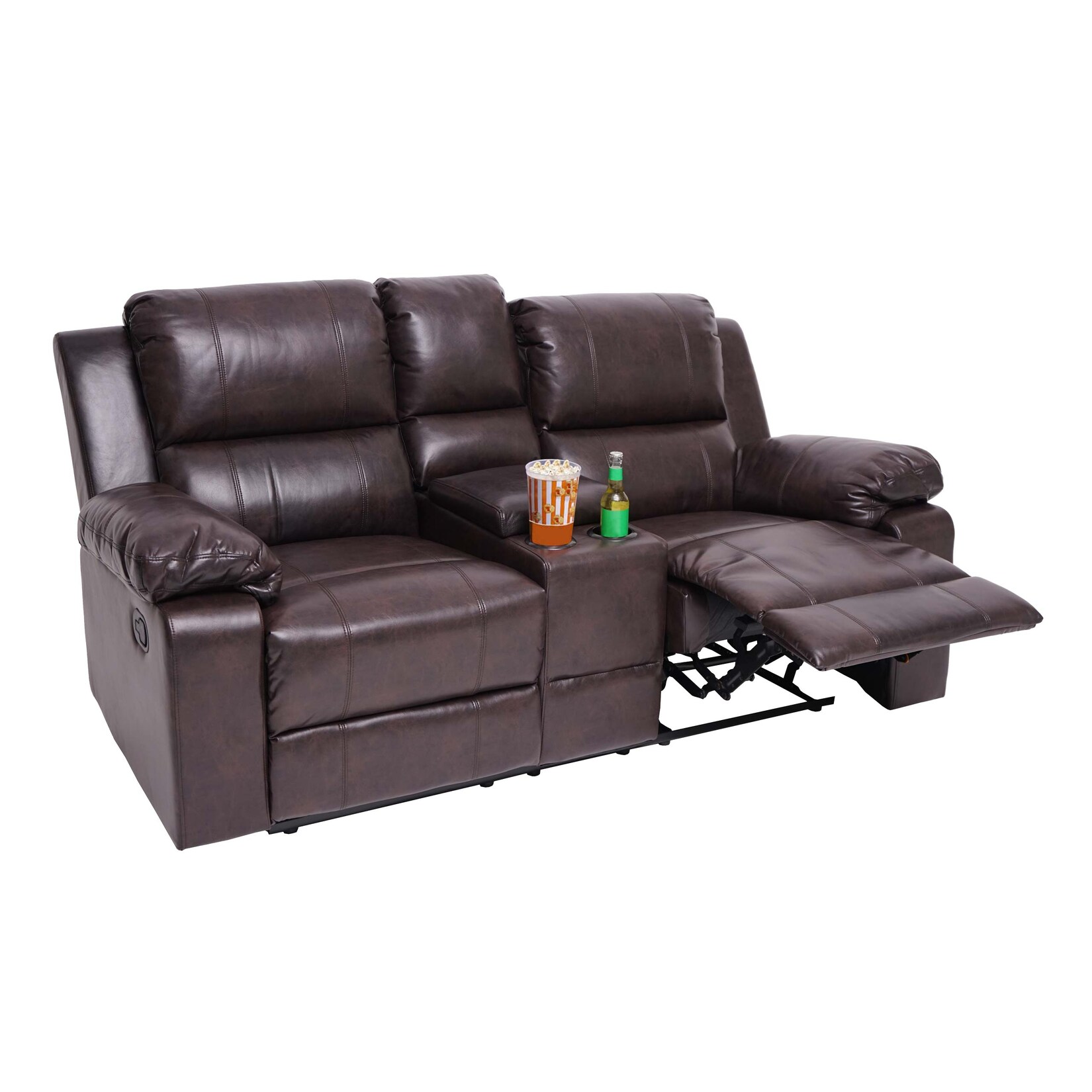 2er Kinosessel MCW-H29, Relaxsessel Fernsehsessel Zweisitzer Sofa, Getränkehalter Soft Touch Kunstleder MVG ~ braun | 04057651435022