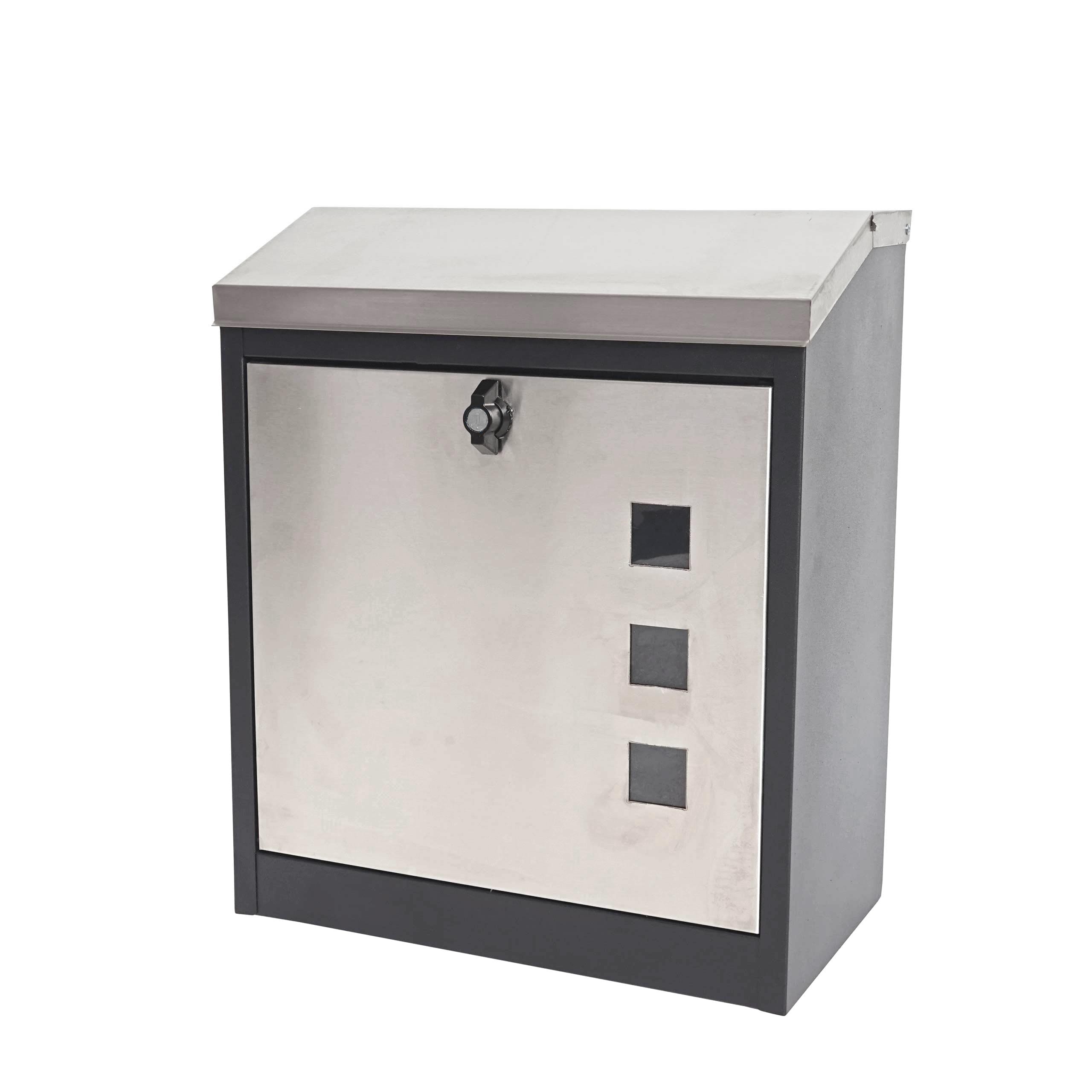 XXL Briefkasten MCW-H26, Firmenbriefkasten Postkasten, abschlie&szlig;bar pulverbeschichtet 52x44x25cm ~ schwarz-Edelstahl - Bild 1