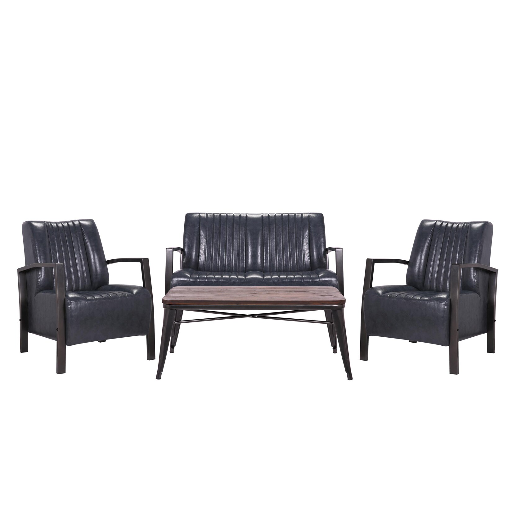 Wohnzimmer-Set MCW-H10, 2er Sofa Polstersessel Couchtisch, Kunstleder Metall Industrial MVG ~ grau | 04057651436043