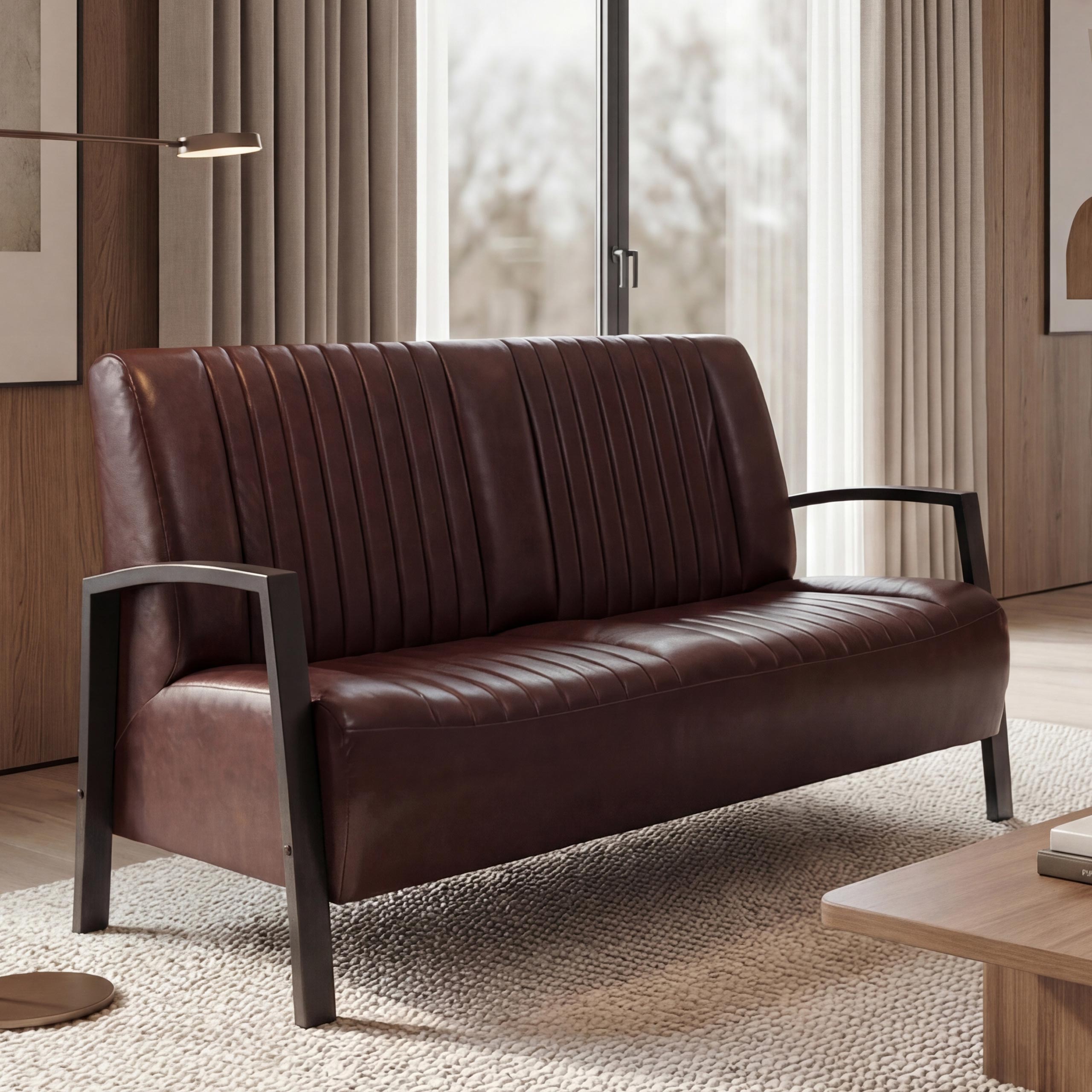 2er Sofa MCW-H10, Couch Zweisitzer, Metall Kunstleder Industrie-Design ~ vintage braun - Bild 1