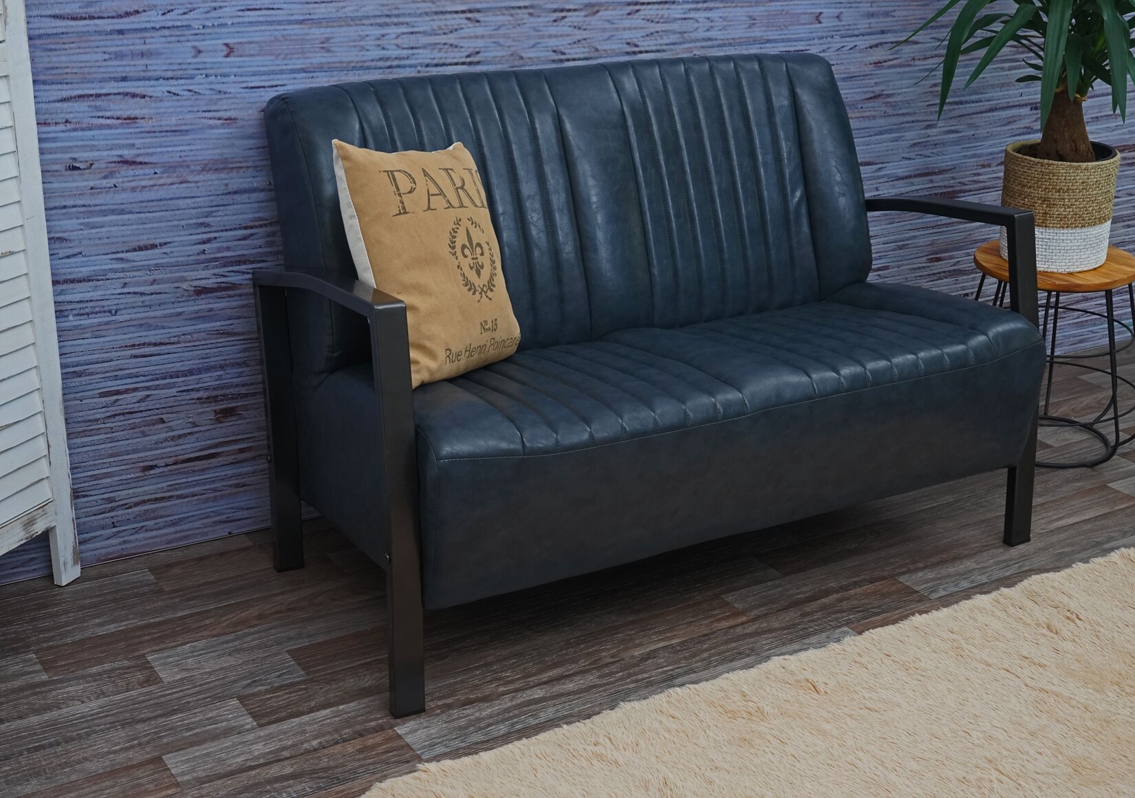 2er Sofa MCW-H10, Couch Zweisitzer, Metall Kunstleder Industrie-Design ~ vintage grau | 04057651435954