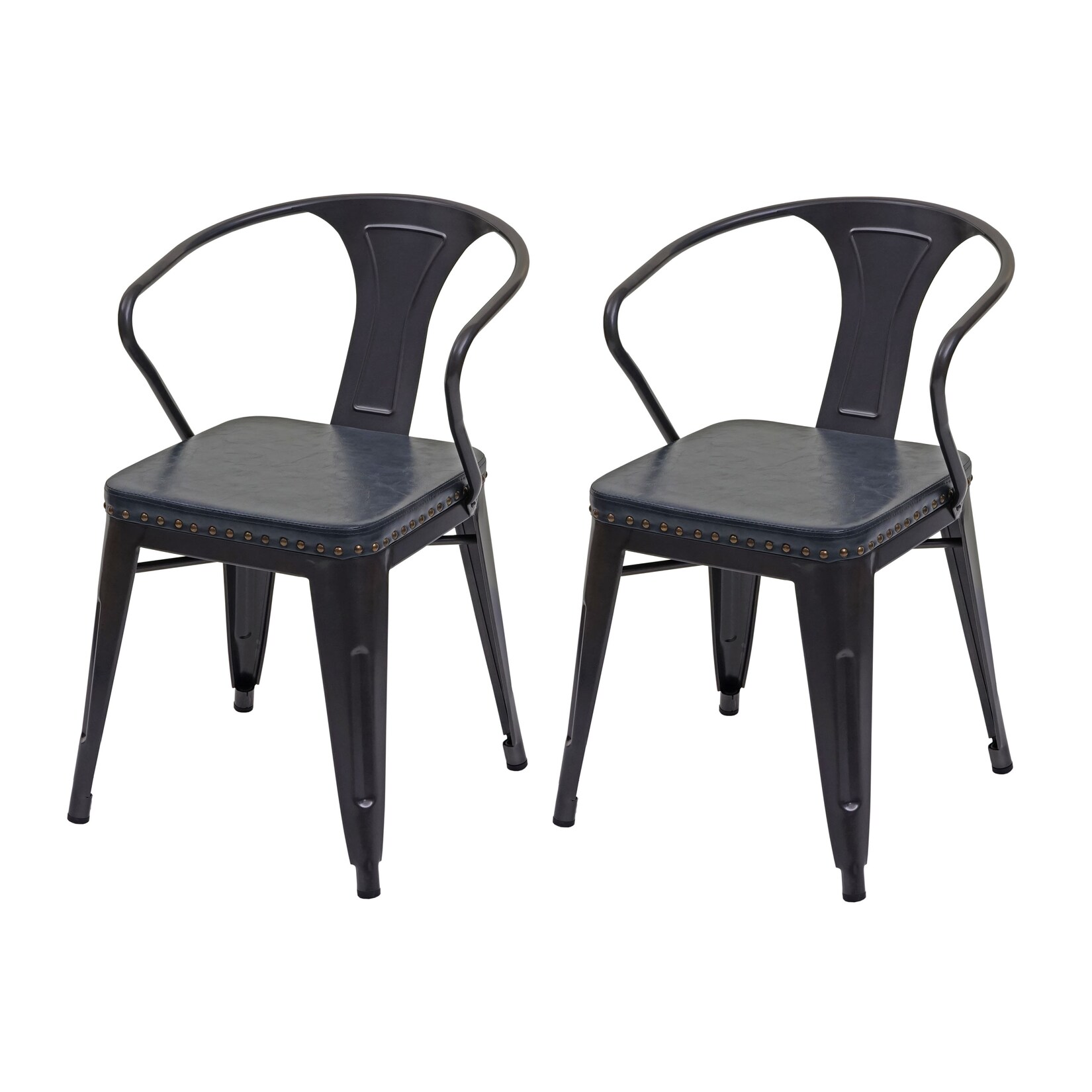 2er-Set Esszimmerstuhl MCW-H10d, Stuhl Küchenstuhl, Chesterfield Metall Kunstleder Industrial Gastronomie ~ schwarz-grau