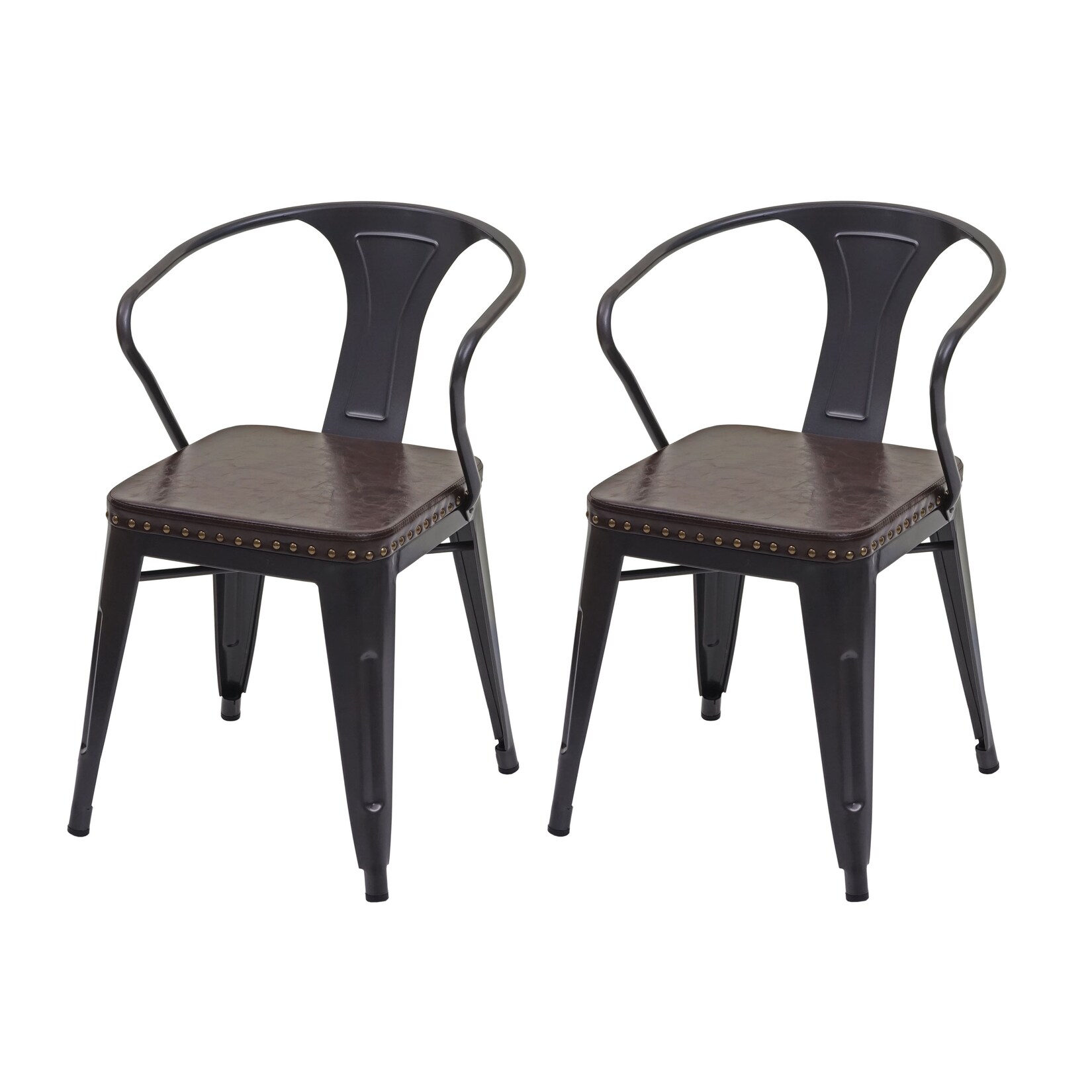2er-Set Esszimmerstuhl MCW-H10d, Stuhl Küchenstuhl, Chesterfield Metall Kunstleder Industrial Gastronomie ~ schwarz-braun