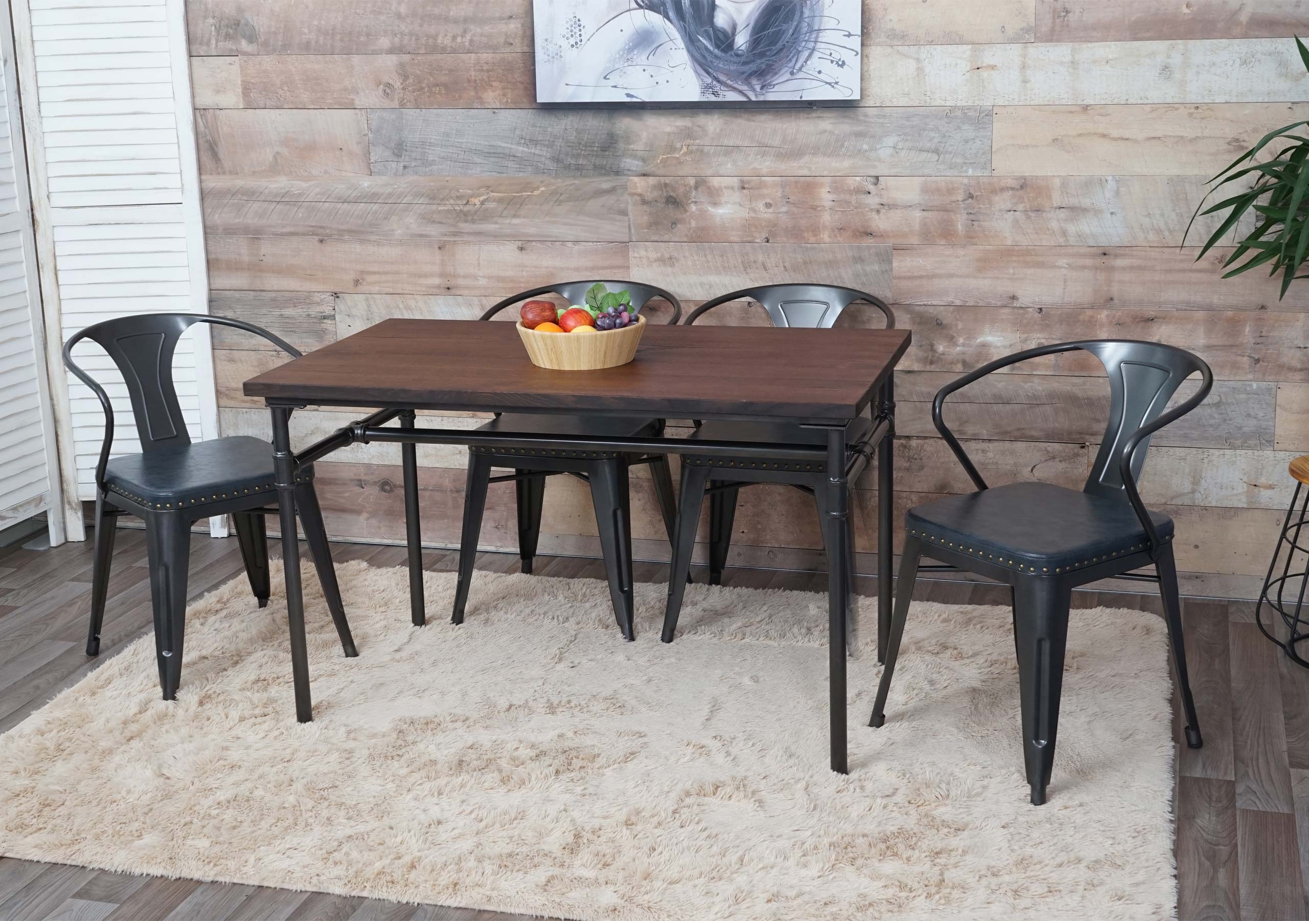 Esszimmer-Set MCW-H10, 4x Esszimmerstuhl Esszimmertisch, Ulme Holz MVG Industrial Gastronomie ~ grau - Bild 1