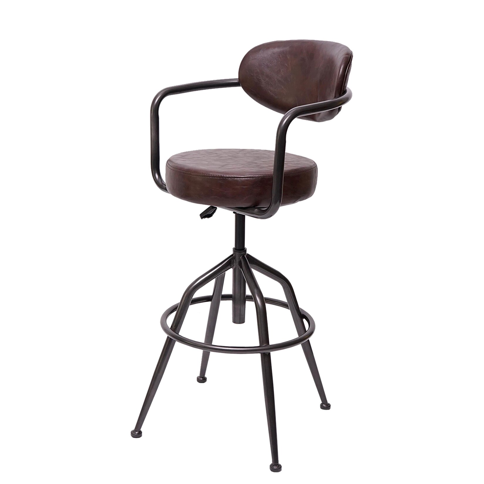 Barhocker MCW-H10f, Barstuhl Tresenhocker Drehhocker, höhenverstellbar industrial Wildleder-Optik ~ vintage braun