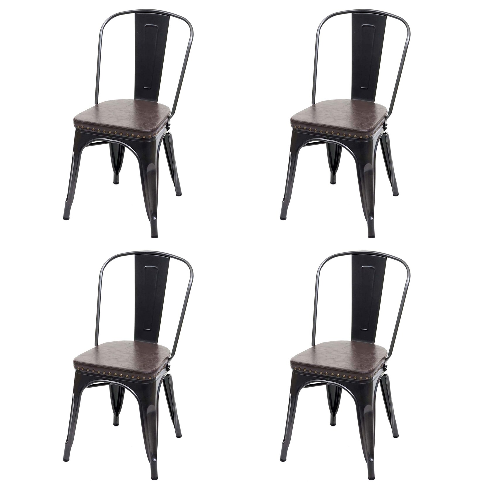 4er-Set Esszimmerstuhl MCW-H10e, Küchenstuhl Stuhl, Chesterfield Metall Kunstleder Industrial Gastronomie ~ schwarz-braun