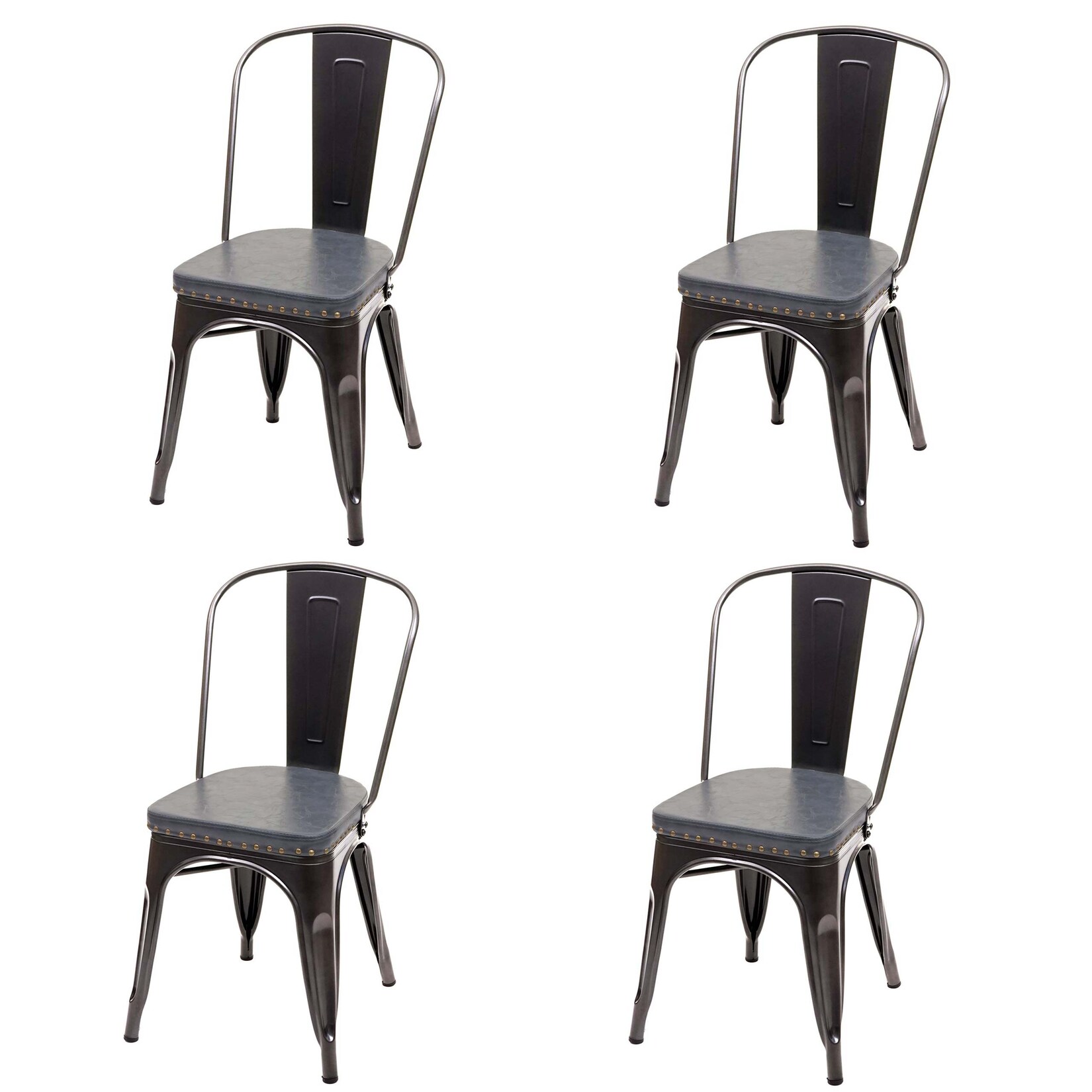 4er-Set Esszimmerstuhl MCW-H10e, Küchenstuhl Stuhl, Chesterfield Metall Kunstleder Industrial Gastronomie ~ schwarz-grau | 04057651281261