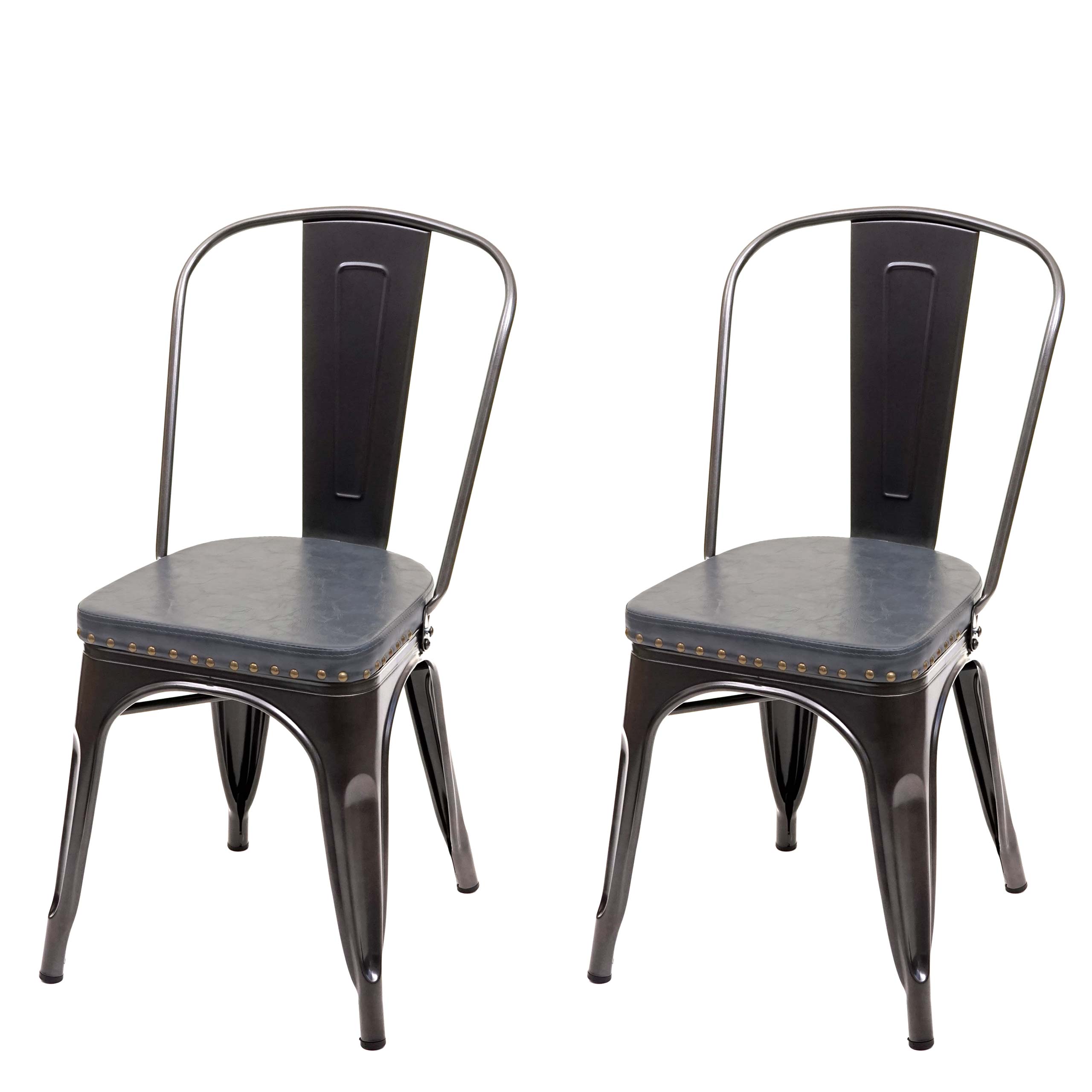 2er-Set Esszimmerstuhl MCW-H10e, K&uuml;chenstuhl Stuhl, Chesterfield Metall Kunstleder Industrial Gastronomie ~ schwarz-grau - Bild 1