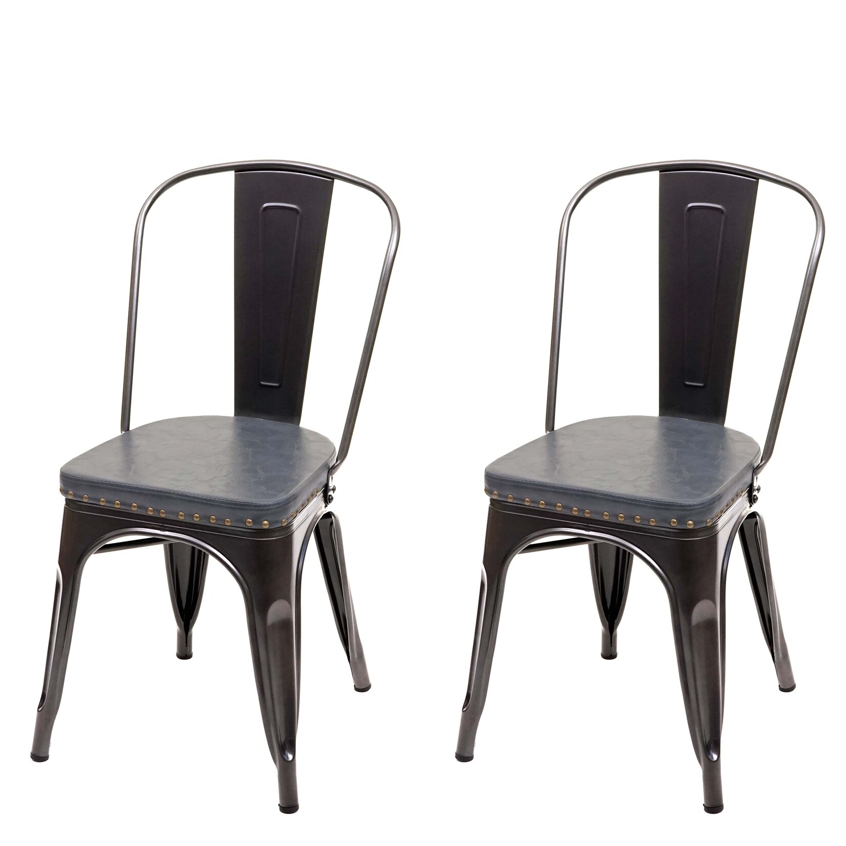 2er-Set Esszimmerstuhl MCW-H10e, Küchenstuhl Stuhl, Chesterfield Metall Kunstleder Industrial Gastronomie ~ schwarz-grau