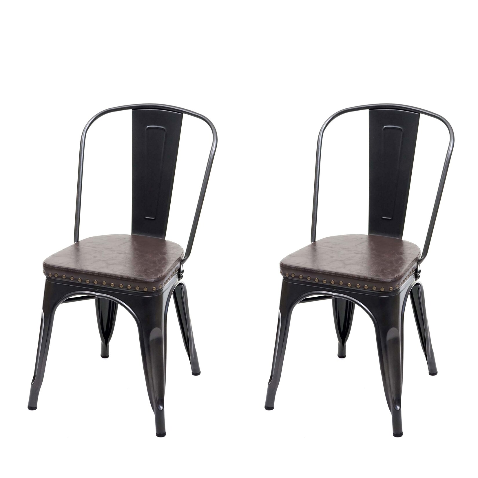2er-Set Esszimmerstuhl MCW-H10e, Küchenstuhl Stuhl, Chesterfield Metall Kunstleder Industrial Gastronomie ~ schwarz-braun
