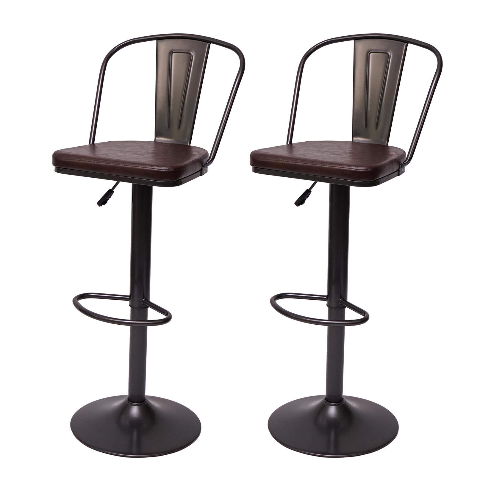 2er-Set Barhocker MCW-H10a, Tresenhocker Barstuhl, höhenverstellbar drehbar Industrial Kunstleder Metall ~ vintage braun