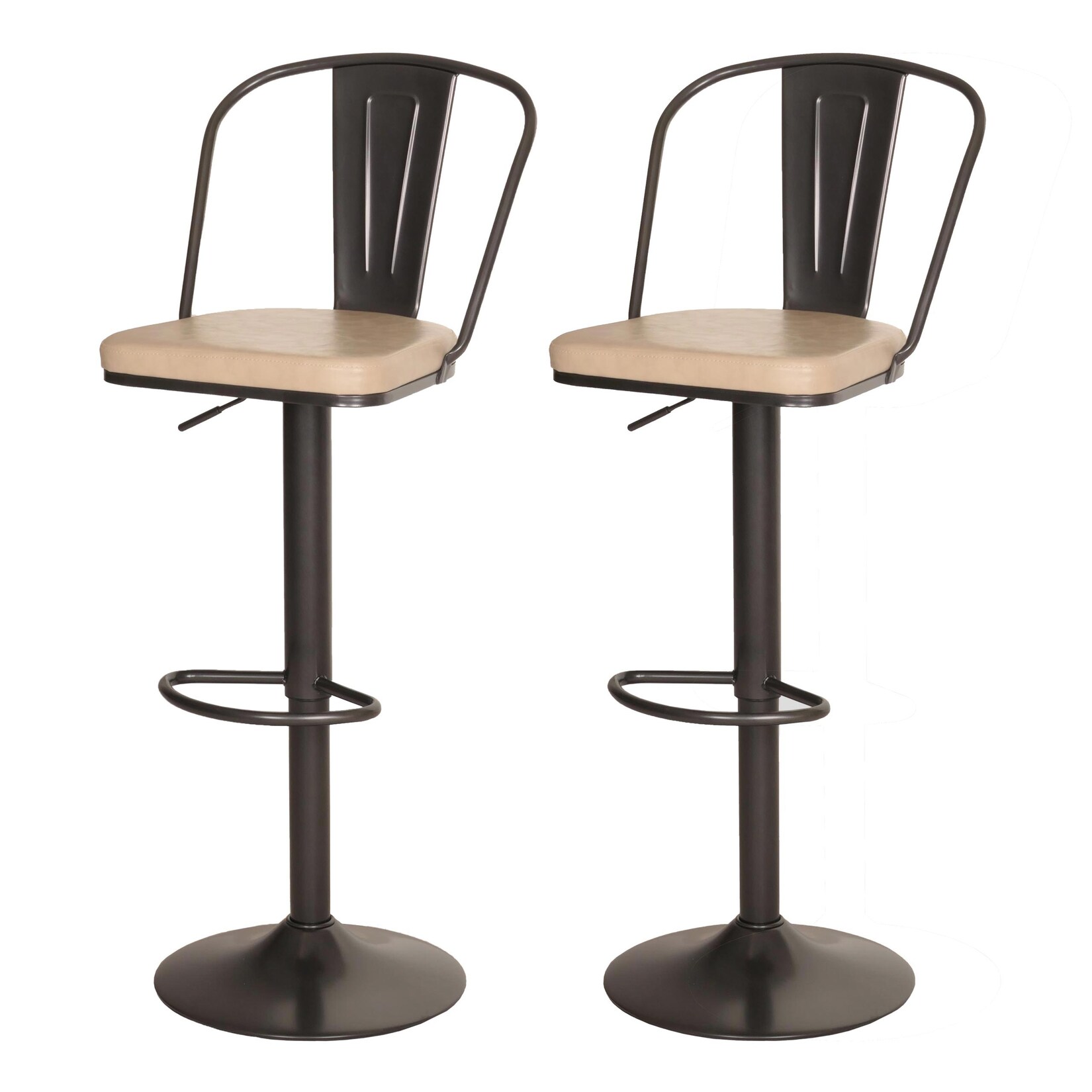 2er-Set Barhocker MCW-H10a, Tresenhocker Barstuhl, höhenverstellbar drehbar Industrial Kunstleder Metall ~ vintage beige