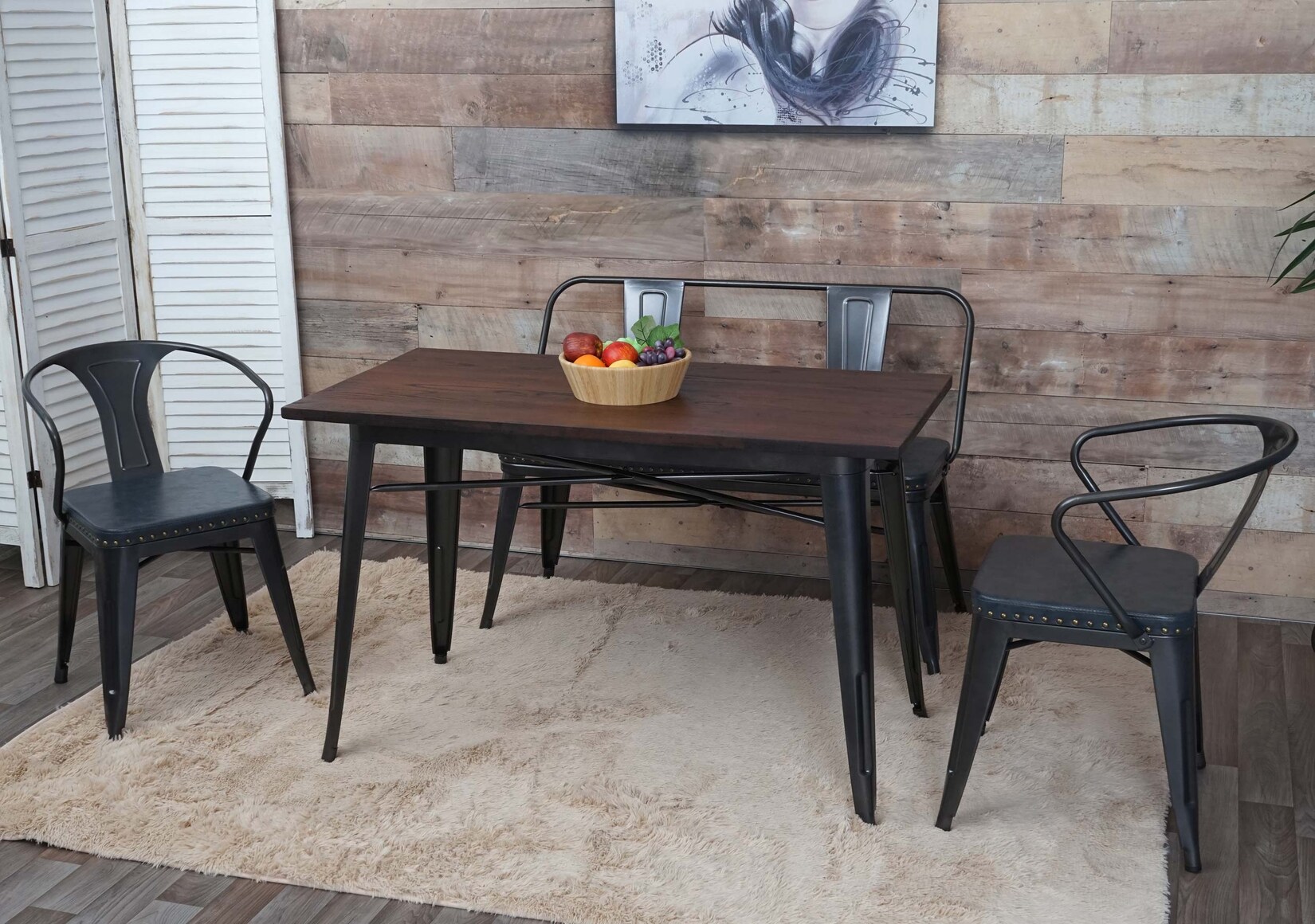 Esszimmer-Set MCW-H10, 2xEsszimmerstuhl Sitzbank Esszimmertisch Kunstleder Ulme Holz MVG Industrial Gastronomie ~ grau | 04057651436081