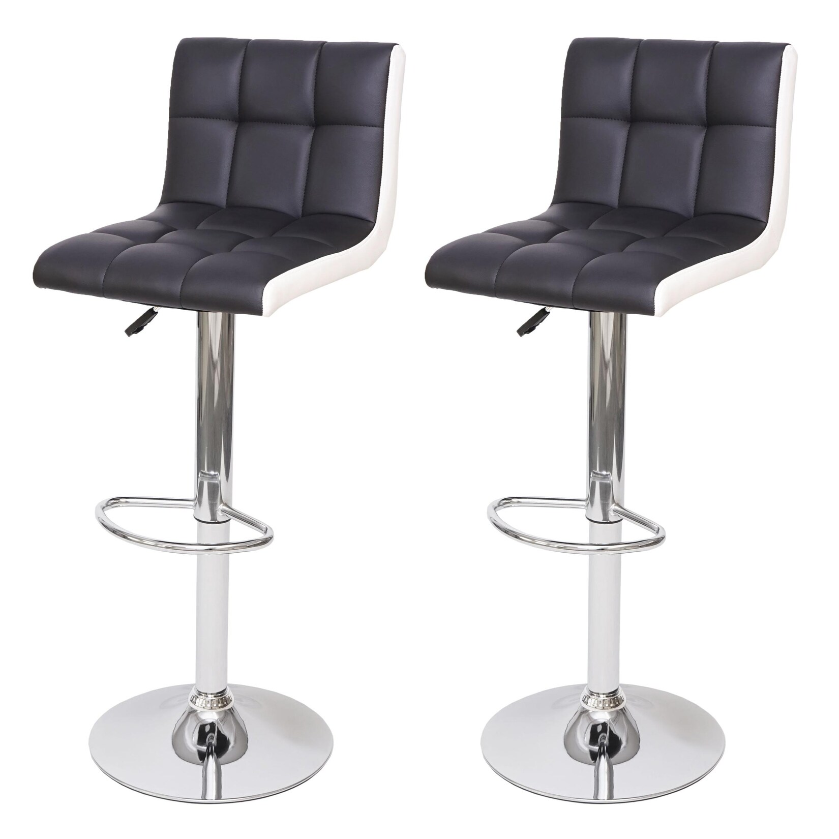 2er-Set Barhocker MCW-G87, Tresenhocker Barstuhl, höhenverstellbar ~ Kunstleder schwarz-weiß, Chromfuß
