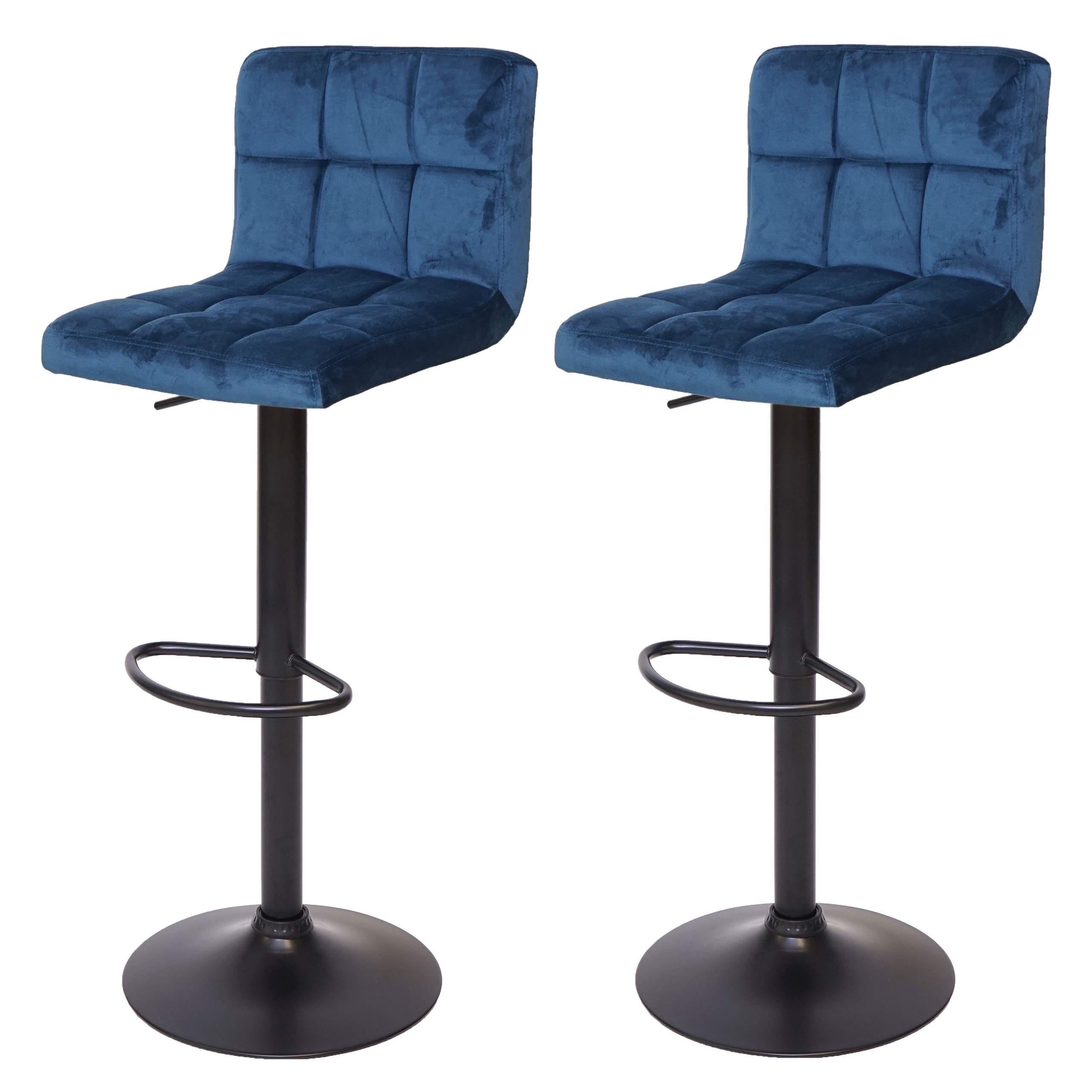 2er-Set Barhocker MCW-G87, Tresenhocker Barstuhl, h&ouml;henverstellbar ~ Samt petrol-blau, Fu&szlig; schwarz - Bild 1