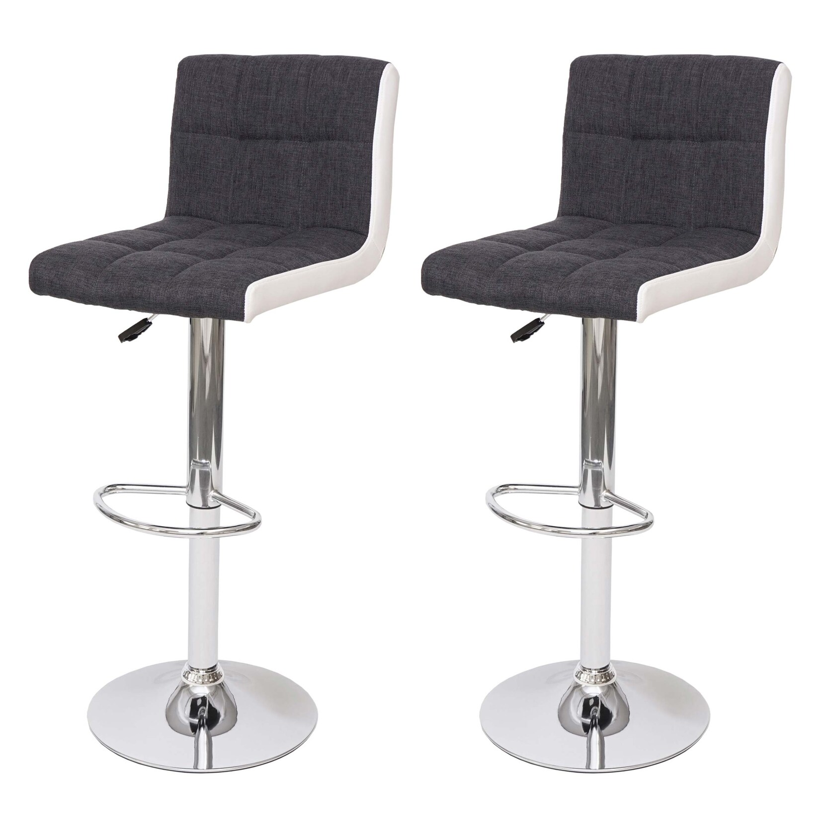 2er-Set Barhocker MCW-G87, Tresenhocker Barstuhl, höhenverstellbar ~ Stoff/Textil dunkelgrau + Kunstleder weiß, Chromfuß