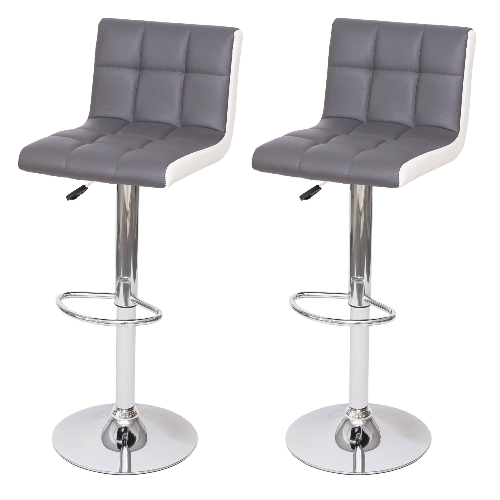 2er-Set Barhocker MCW-G87, Tresenhocker Barstuhl, höhenverstellbar ~ Kunstleder grau-weiß, Chromfuß