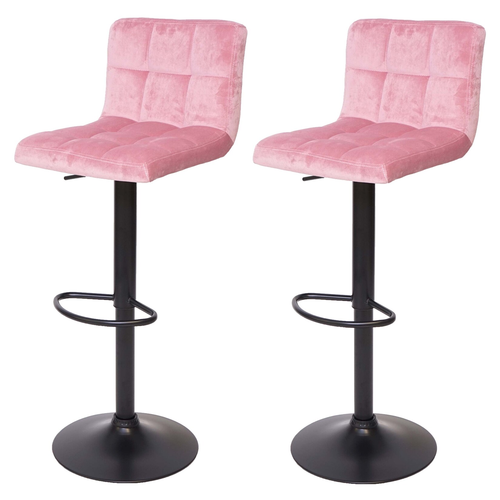 2er-Set Barhocker MCW-G87, Tresenhocker Barstuhl, höhenverstellbar ~ Samt rosa, Fuß schwarz
