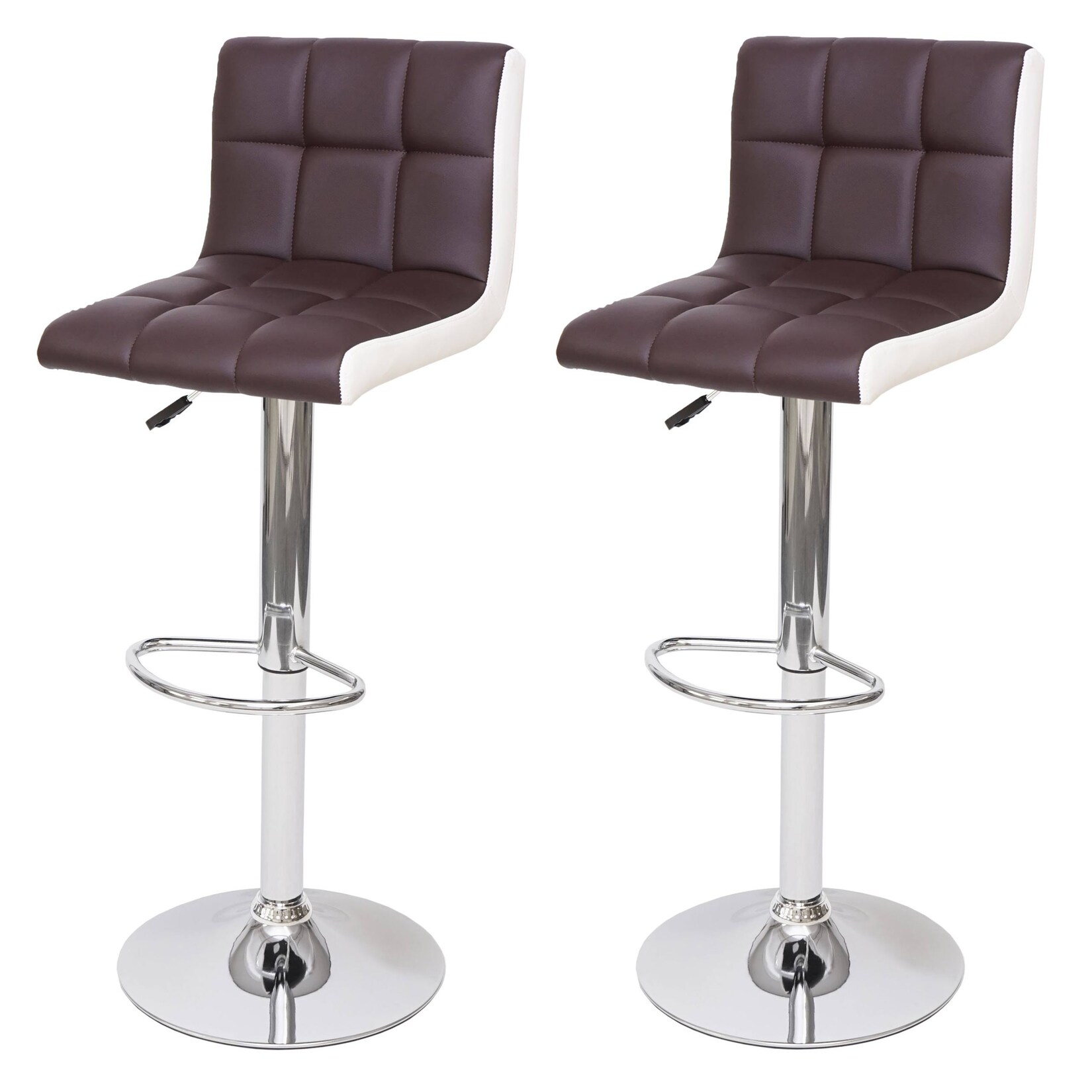 2er-Set Barhocker MCW-G87, Tresenhocker Barstuhl, höhenverstellbar ~ Kunstleder braun-weiß, Chromfuß