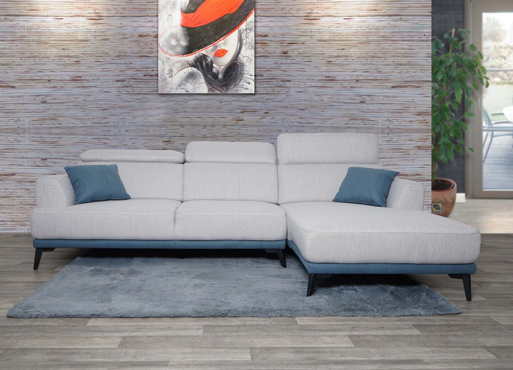 Sofa MCW-G44, Couch Ecksofa L-Form, Liegefläche Nosagfederung Taschenfederkern Teppich verstellbar 277cm ~ rechts, hellgrau | 04057651433363