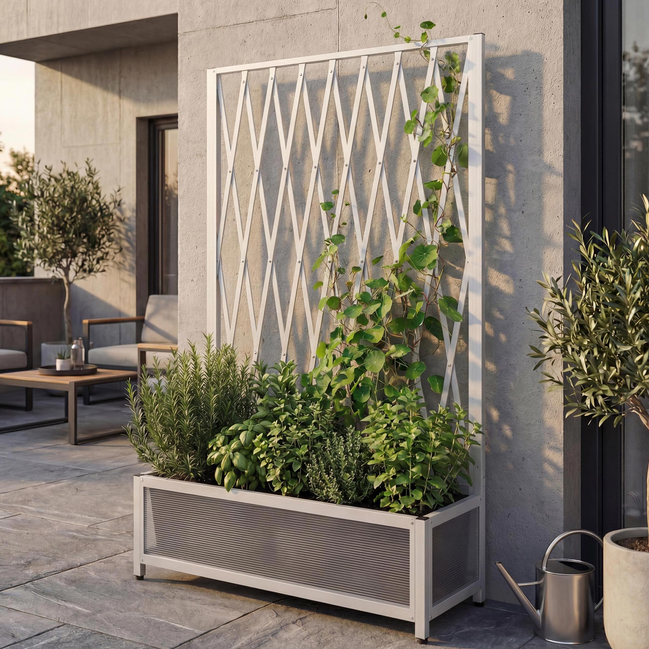 Alu-Rankgitter MCW-G21, Scherengitter Rankhilfe Blumenkasten Pflanzk&uuml;bel, Stahl 152x90x35cm ~ wei&szlig; - Bild 1