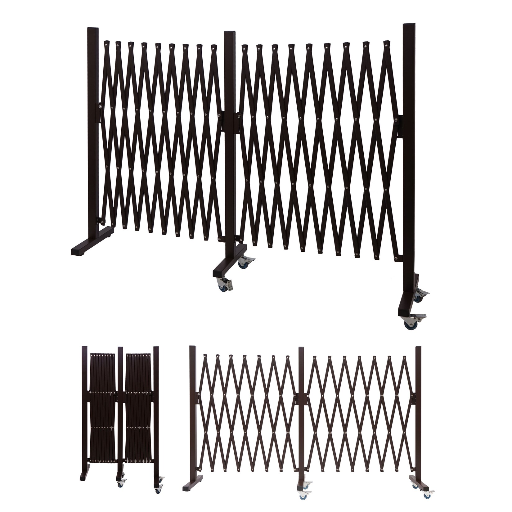 Absperrgitter MCW-B34, Zaun Scherengitter Trenngitter, Alu ausziehbar Laufrollen braun ~ Höhe 109cm, Breite 60-530cm