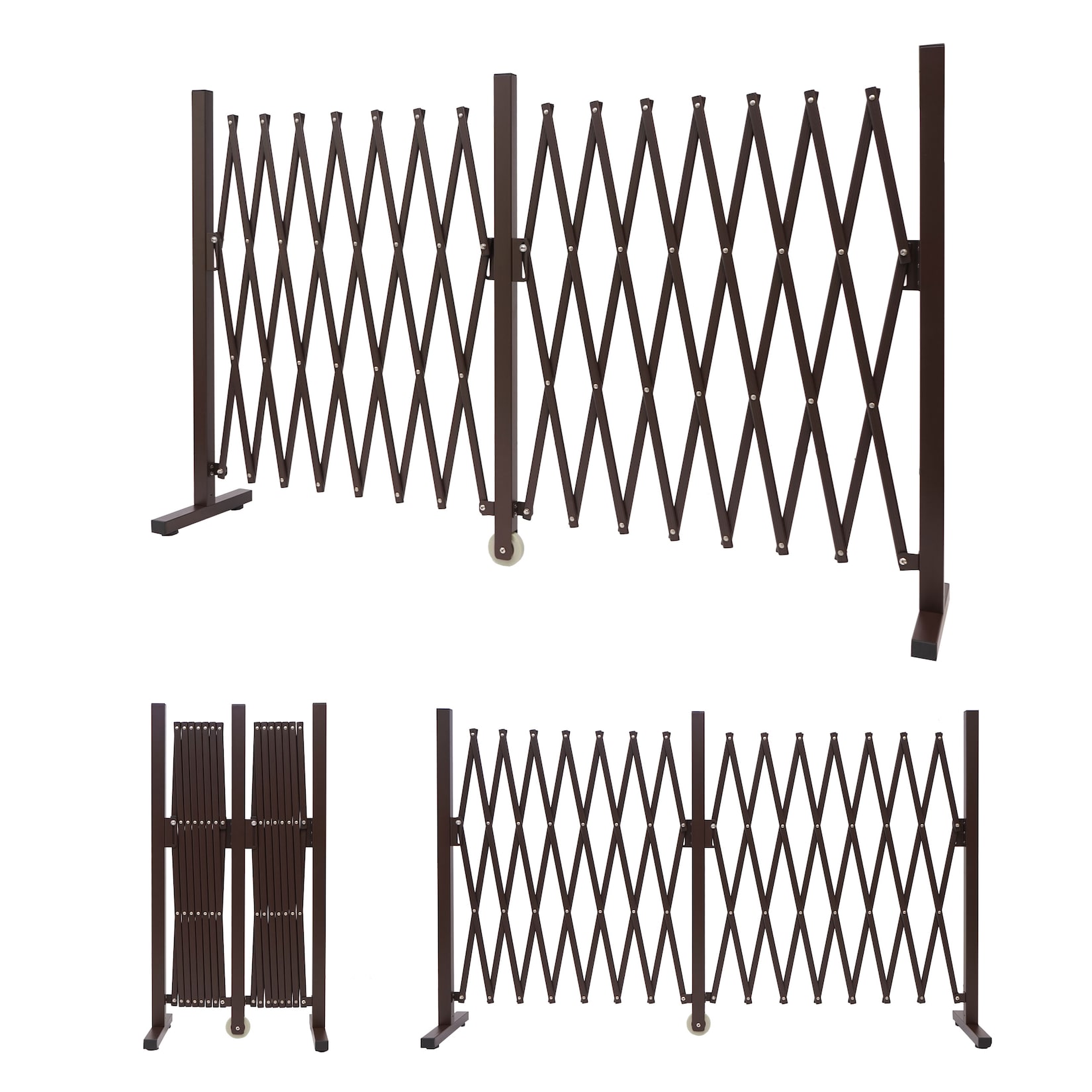 Absperrgitter MCW-B34, Zaun Schutzgitter Scherengitter Trenngitter, Alu ausziehbar braun ~ Höhe 103cm, Breite 52-400cm