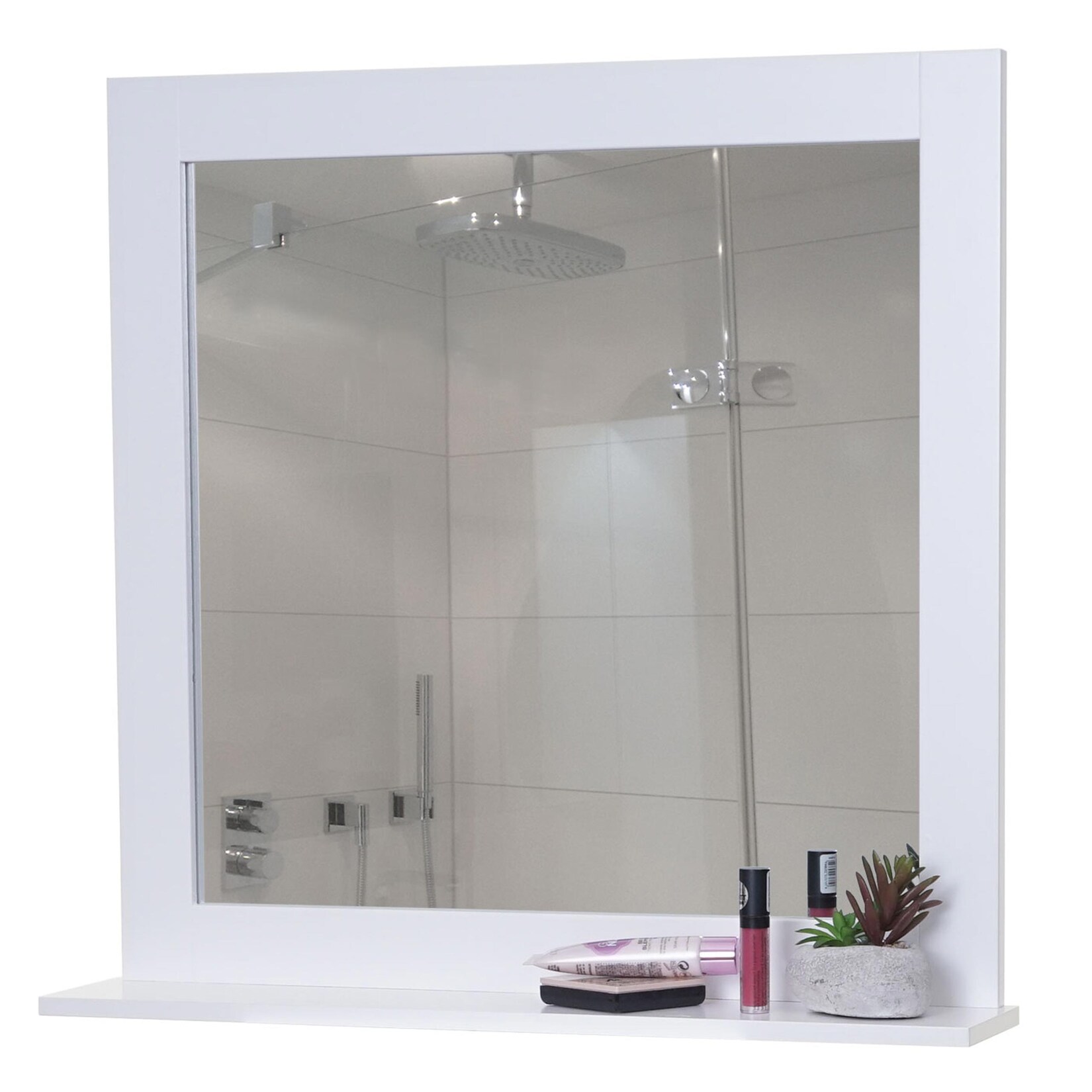 Wandspiegel MCW-F75, Badezimmer Badspiegel Spiegel, Ablagefläche Landhaus 58x59x12cm weiß | 04057651436579