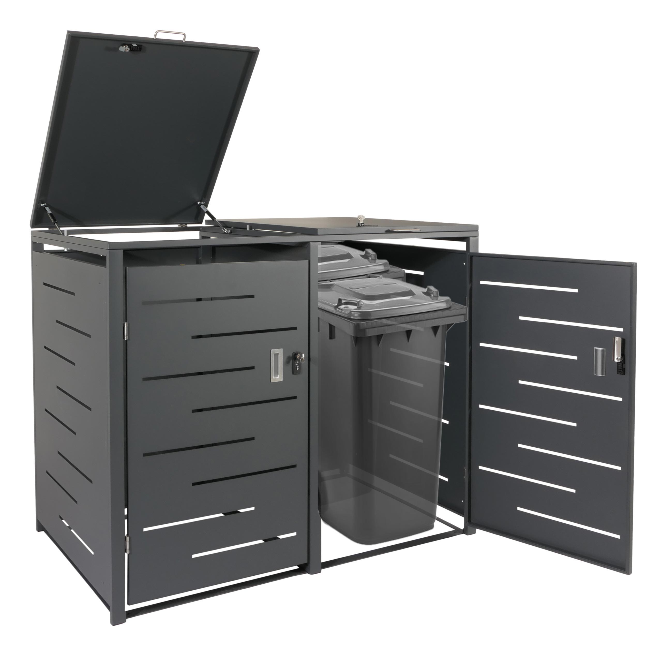 XL 2er-/4er-M&uuml;lltonnenverkleidung MCW-E83, M&uuml;lltonnenbox, erweiterbar 116x141x98cm ~ anthrazit, Stahl 62kg - Bild 1