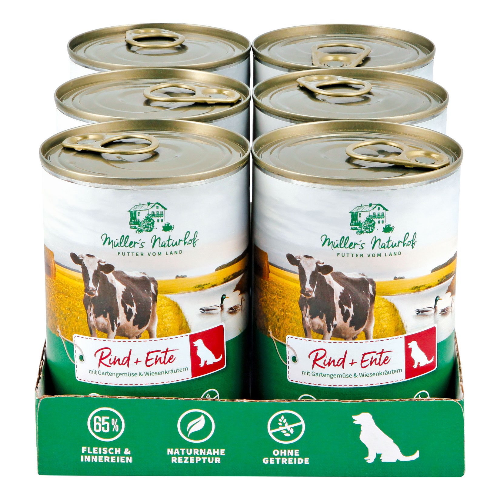 M&uuml;llers Naturhof Hundenahrung Rind & Ente 400 g, 6er Pack - Bild 1