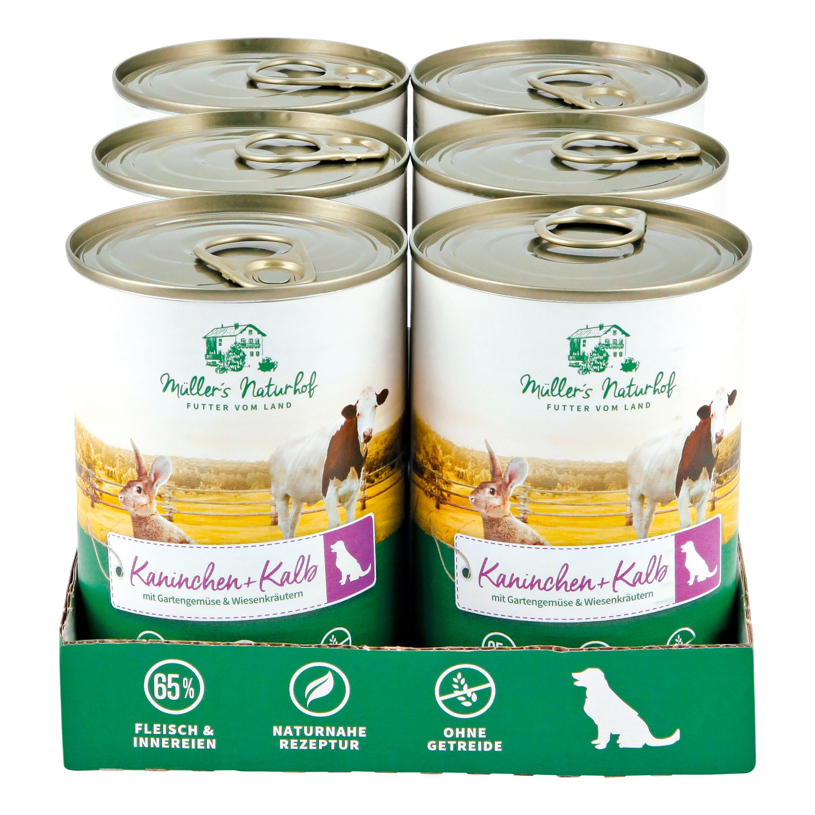 M&uuml;llers Naturhof Hundenahrung Kalb & Kaninchen 400 g, 6er Pack - Bild 1