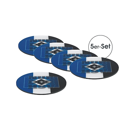 HSV Untersetzer Wechselbild 5er-Set 10,5x10,5cm blau/weiß/schwarz mit Logo - Bild 1