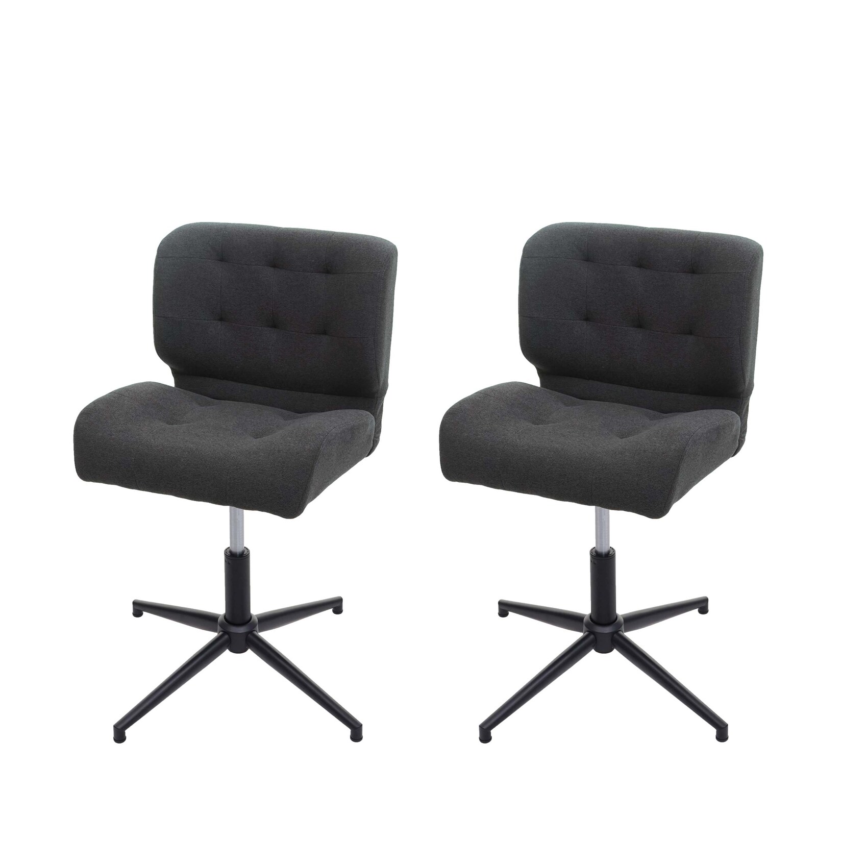 2er-Set Esszimmerstuhl MCW-H42, Drehstuhl Küchenstuhl, höhenverstellbar drehbar ~ Stoff/Textil dunkelgrau, Fuß schwarz