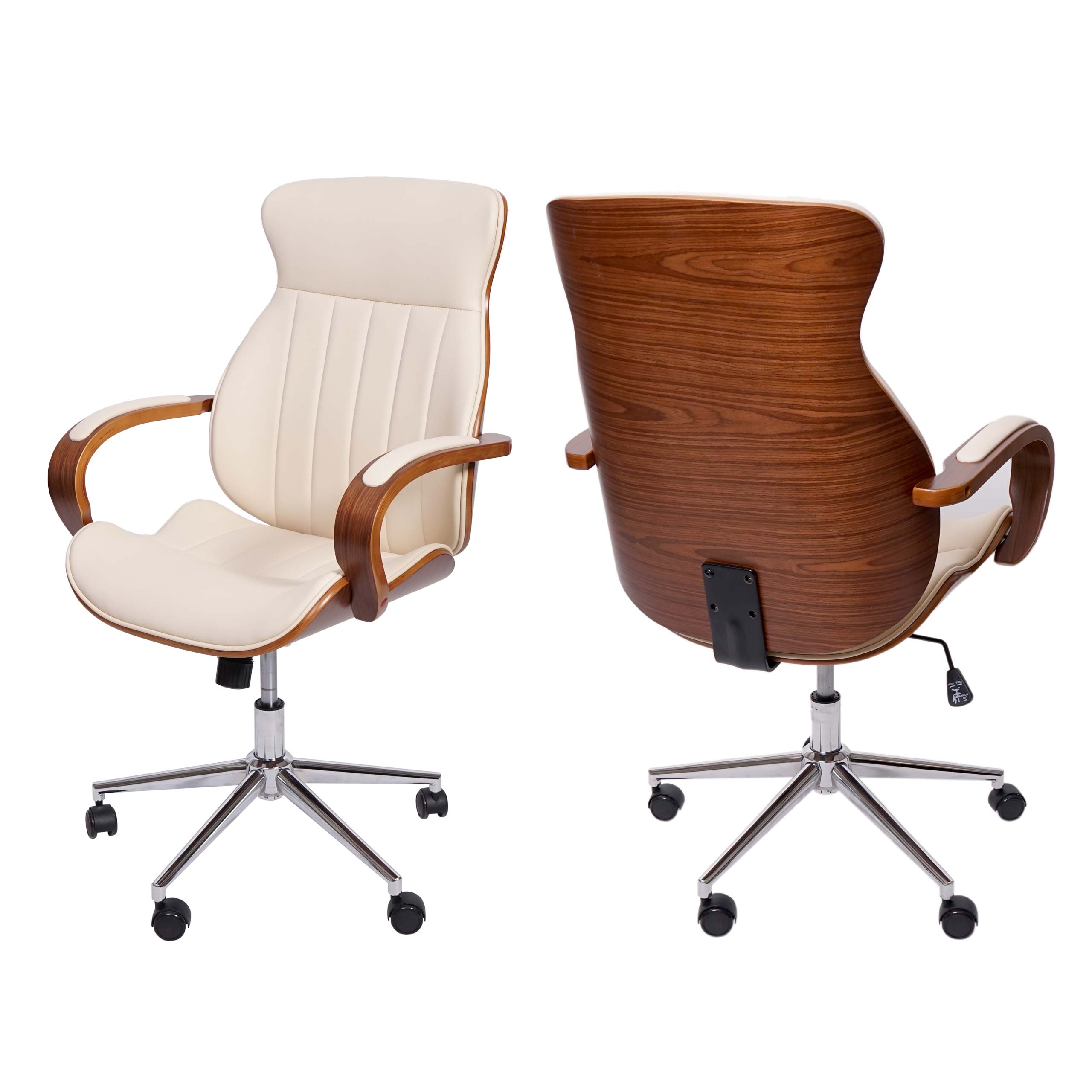 B&uuml;rostuhl MCW-H39, Schreibtischstuhl Drehstuhl Chefsessel, Bugholz Walnuss-Optik Kunstleder MVG-zertifiziert ~ creme - Bild 1