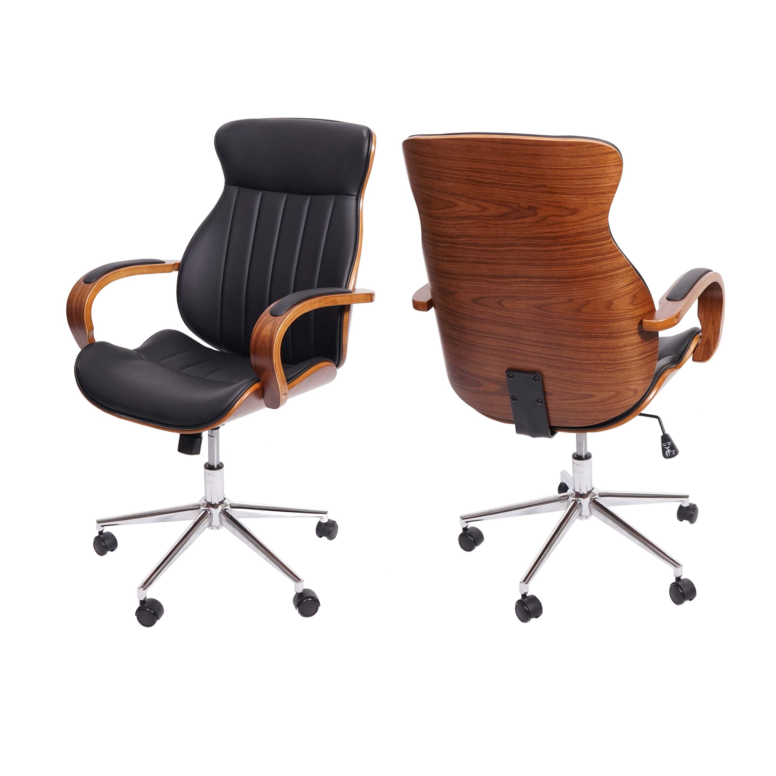B&uuml;rostuhl MCW-H39, Schreibtischstuhl Drehstuhl Chefsessel, Bugholz Walnuss-Optik Kunstleder MVG-zertifiziert ~ schwarz - Bild 1