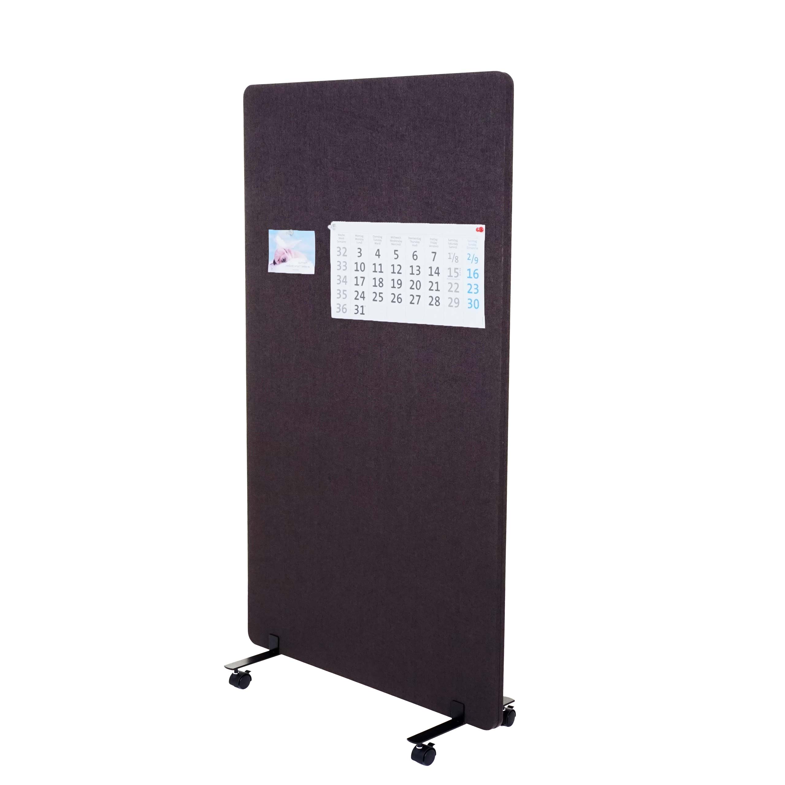 Akustik-Trennwand MCW-G77, B&uuml;ro-Sichtschutz Raumteiler Pinnwand, doppelwandig rollbar Stoff/Textil ~ 147x80cm braun-grau - Bild 1
