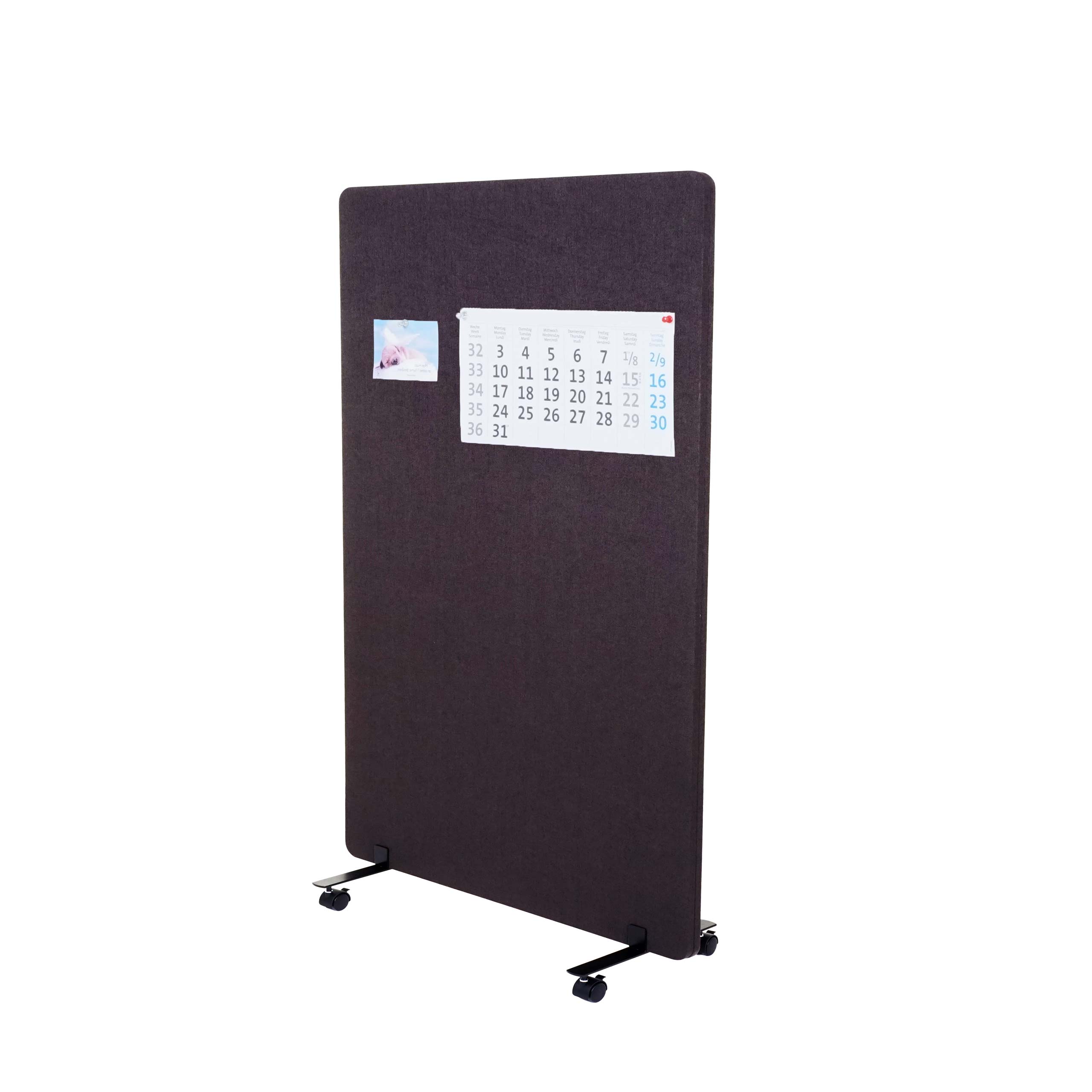 Akustik-Trennwand MCW-G77, B&uuml;ro-Sichtschutz Raumteiler Pinnwand, doppelwandig rollbar Stoff/Textil ~ 127x80cm braun-grau - Bild 1