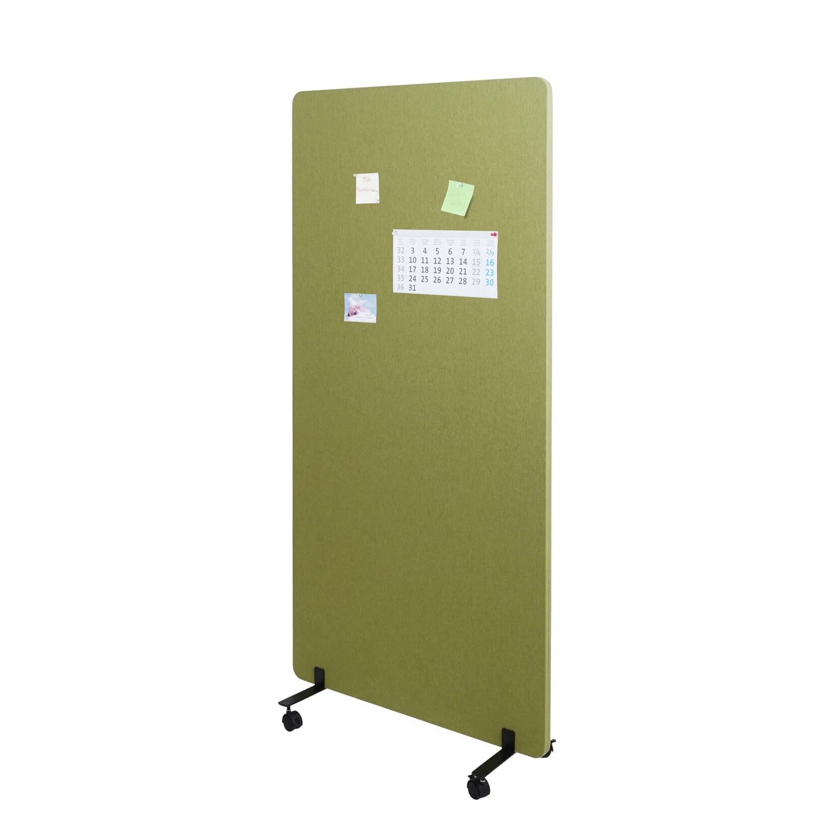 Akustik-Trennwand MCW-G77, Büro-Sichtschutz Raumteiler Pinnwand, doppelwandig rollbar Stoff/Textil ~ 167x80cm grün | 04057651800899