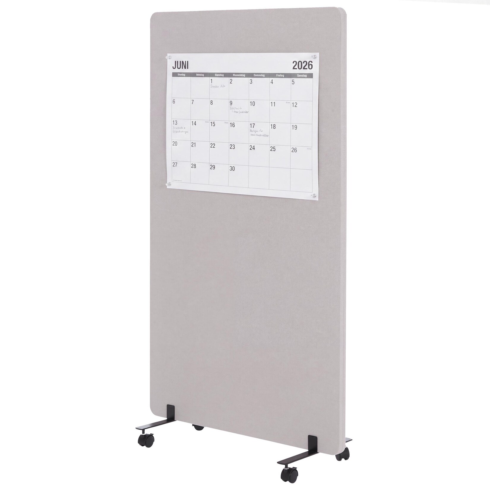 Akustik-Trennwand MCW-G77, Büro-Sichtschutz Raumteiler Pinnwand, doppelwandig rollbar Stoff/Textil ~ 147x80cm beige
