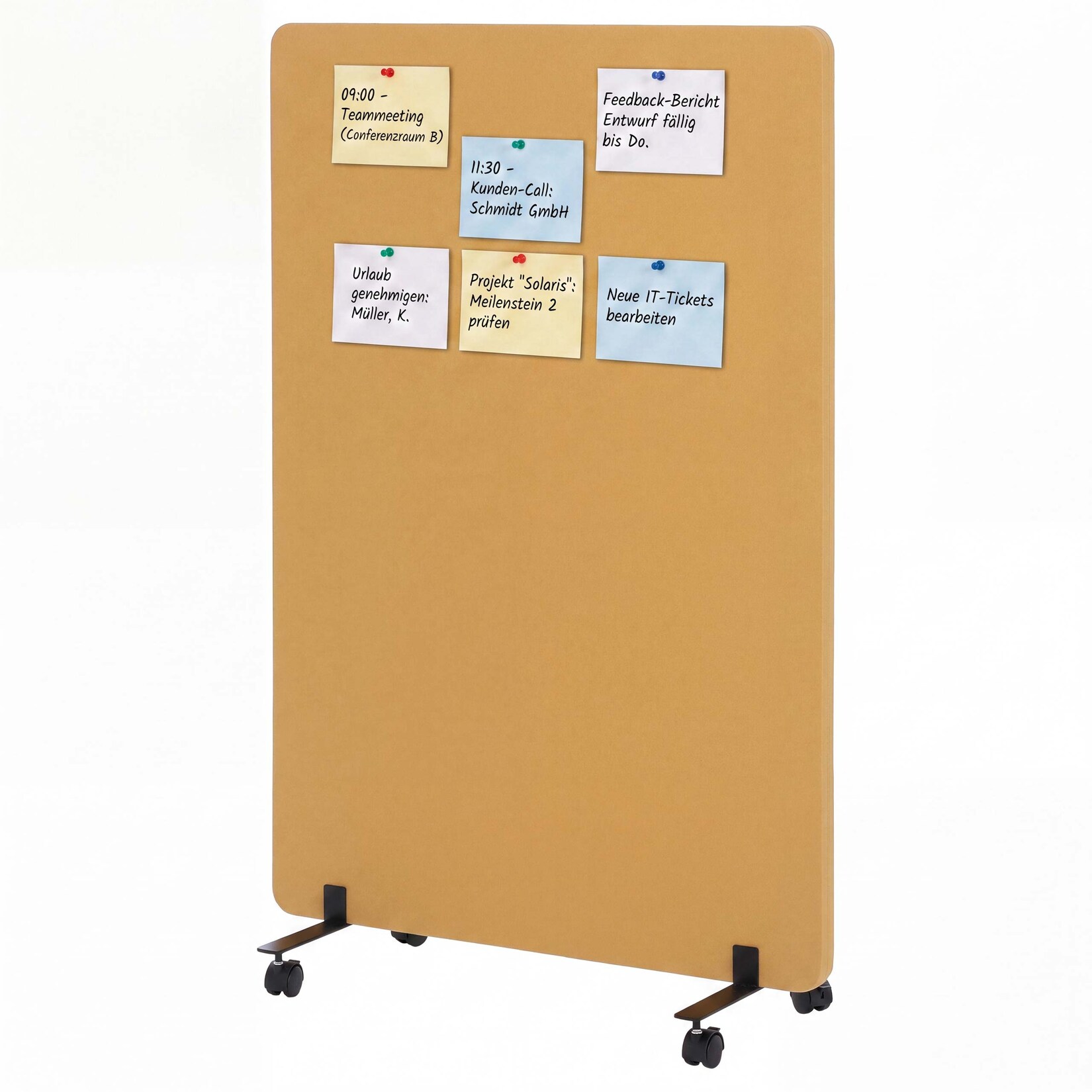 Akustik-Trennwand MCW-G77, Büro-Sichtschutz Raumteiler Pinnwand, doppelwandig rollbar Stoff/Textil ~ 127x80cm gelb
