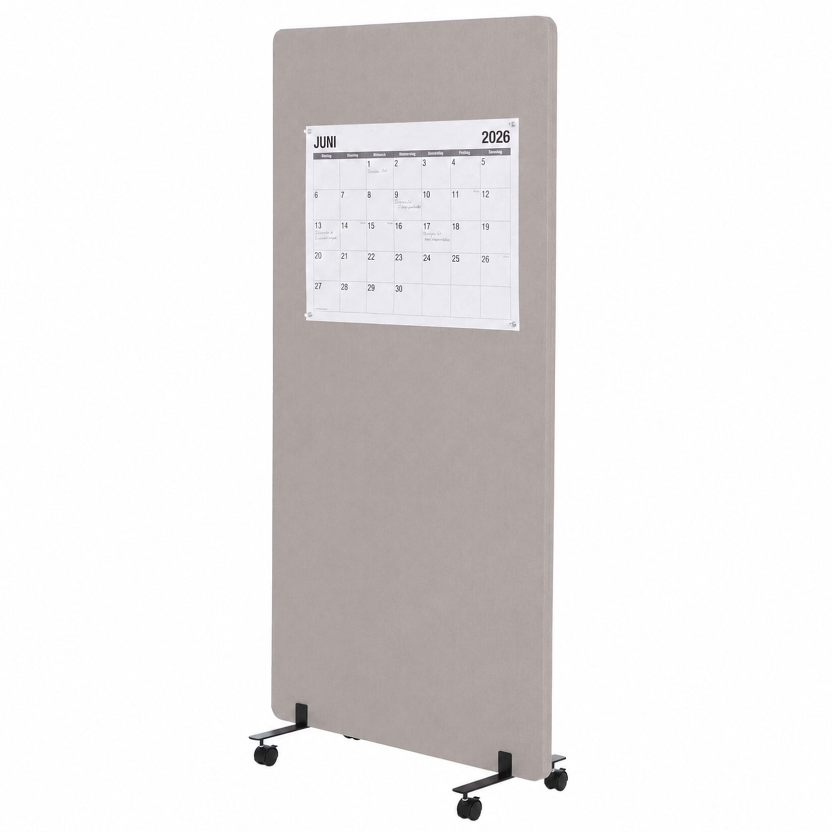 Akustik-Trennwand MCW-G77, Büro-Sichtschutz Raumteiler Pinnwand, doppelwandig rollbar Stoff/Textil ~ 167x80cm beige