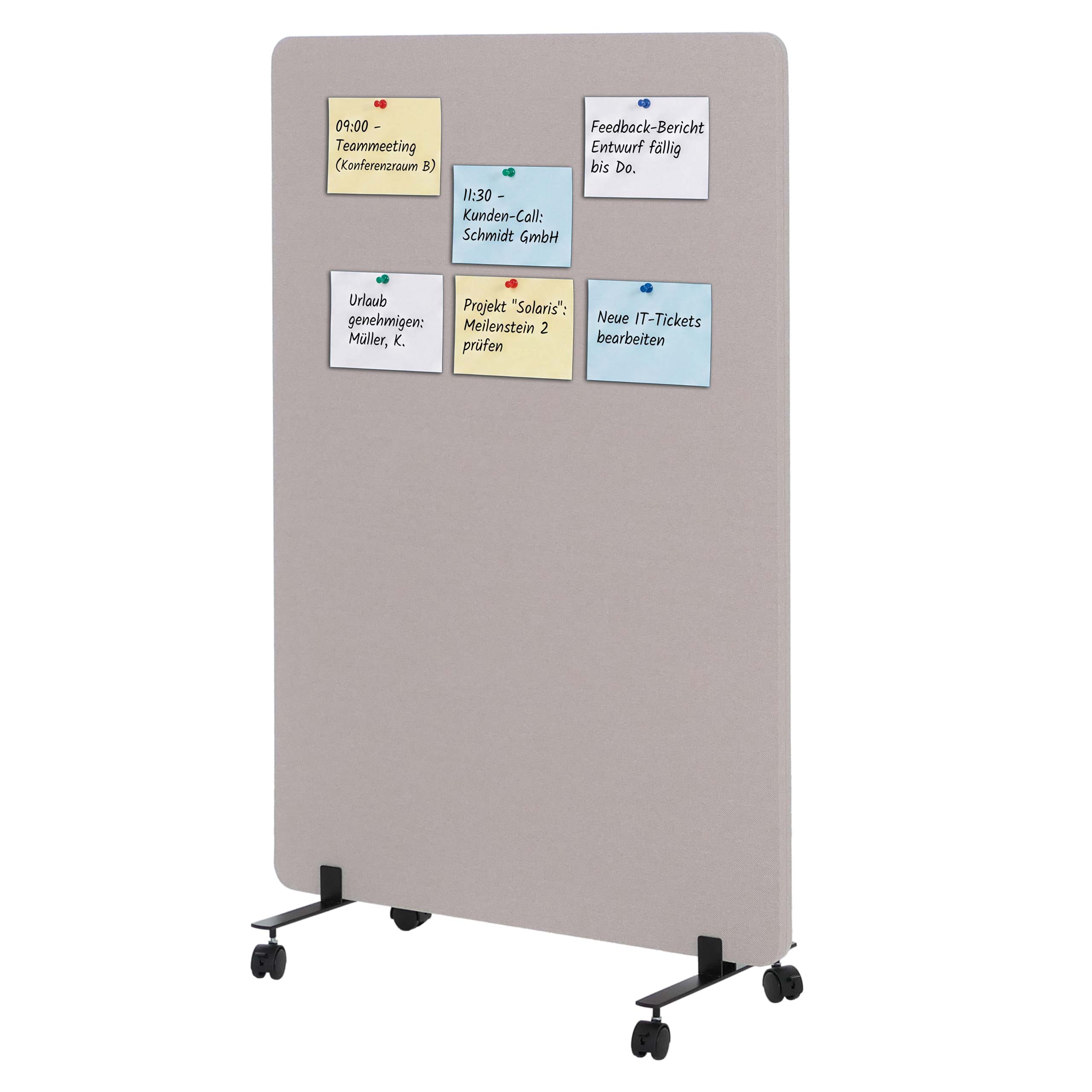 Akustik-Trennwand MCW-G77, B&uuml;ro-Sichtschutz Raumteiler Pinnwand, doppelwandig rollbar Stoff/Textil ~ 127x80cm beige - Bild 1