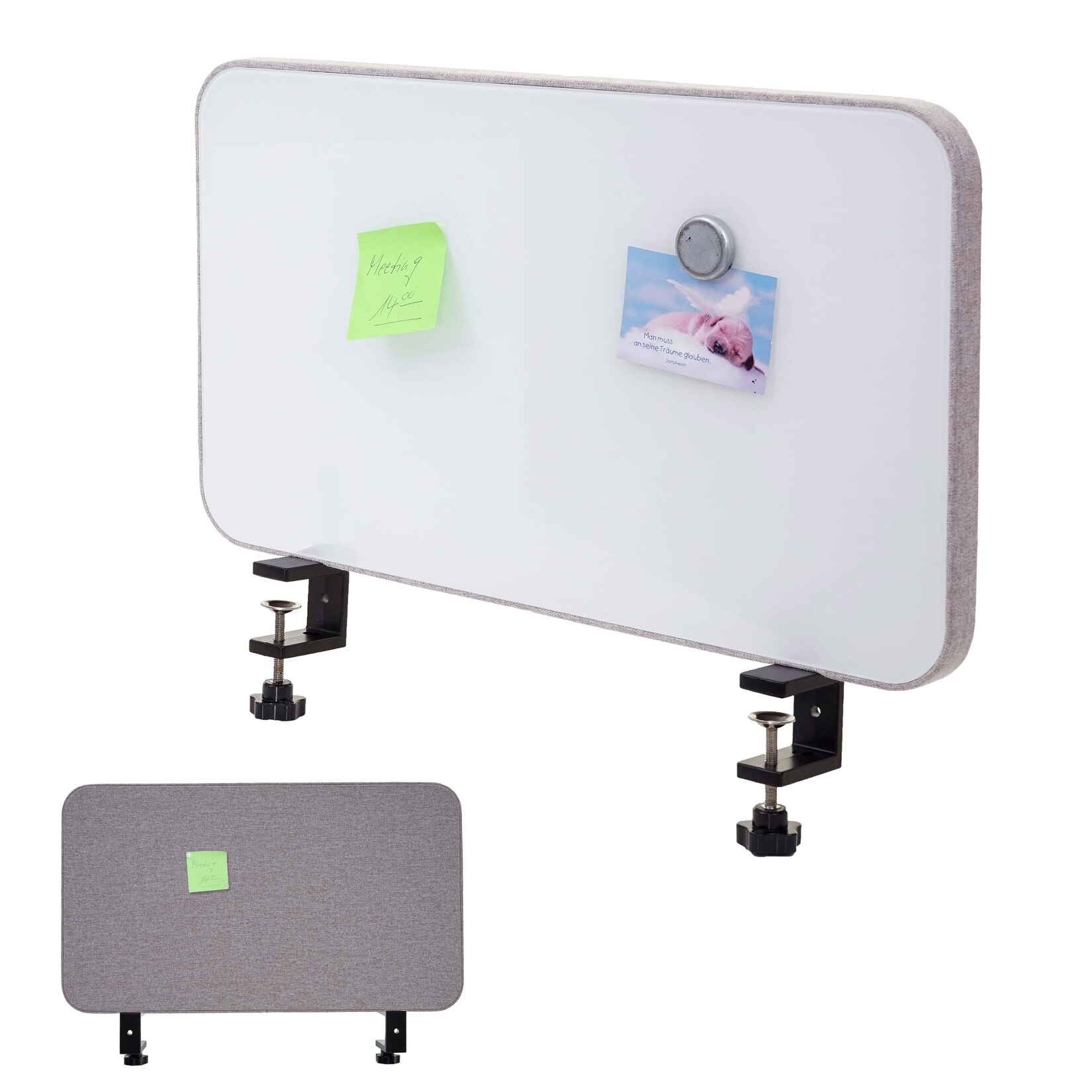 Tisch-Whiteboard MCW-G74, Büro-Sichtschutz Trennwand Schreibtisch Magnettafel Pinnwand, Stoff/Textil ~ 60x35cm grau | 04057651432533