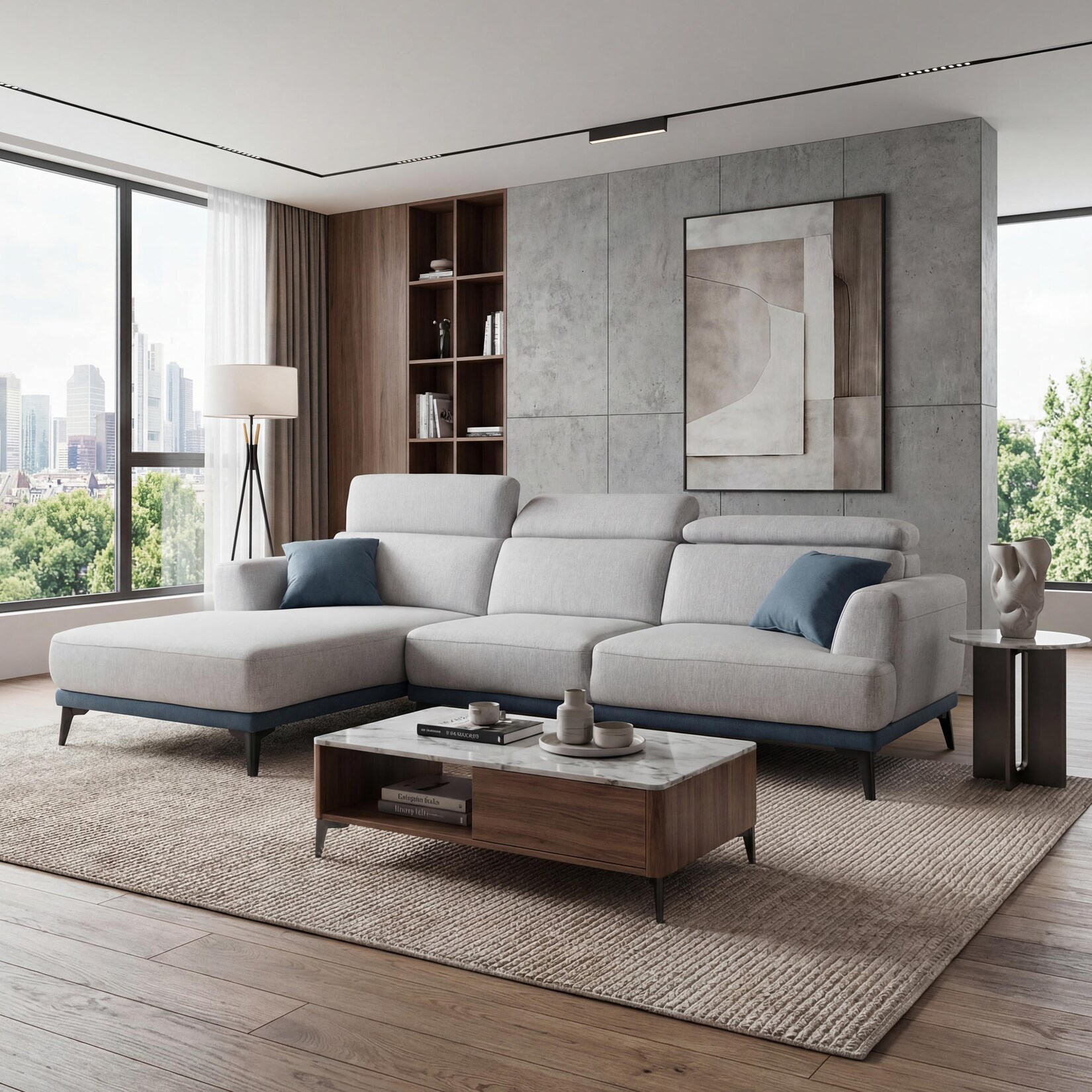 Sofa MCW-G44, Couch Ecksofa L-Form 3-Sitzer, Liegefläche Nosagfederung Taschenfederkern verstellbar 277cm ~ links, hellgrau