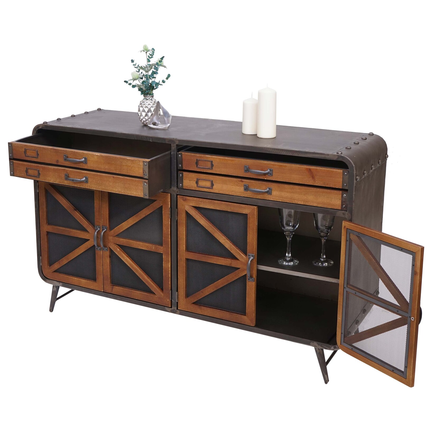 Sideboard MCW-F91, Kommode Schrank Highboard, Industrial Tanne Holz Metall 80x126x38cm, braun-schwarz | 04057651431758