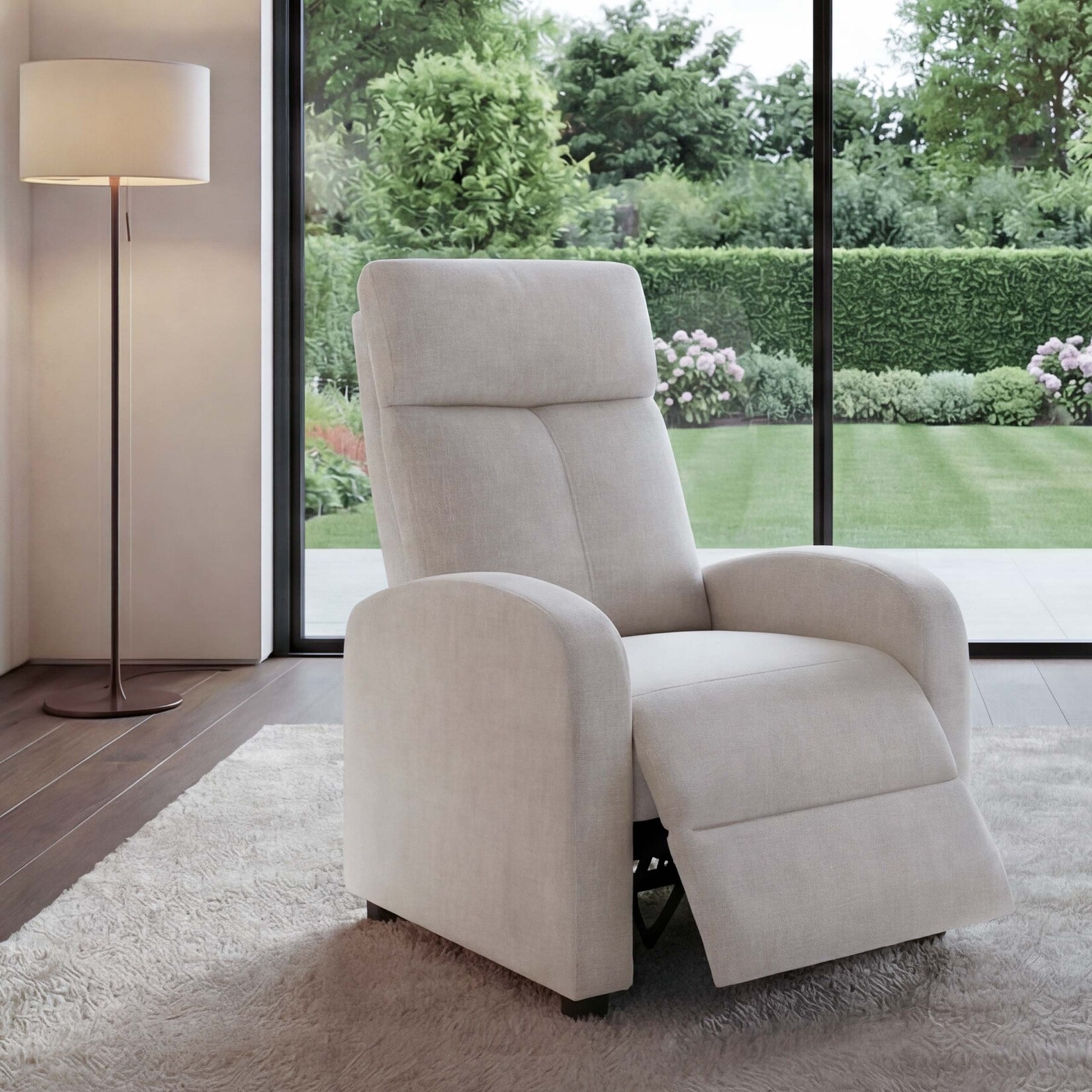 Fernsehsessel MCW-F76, Relaxsessel Sessel Liegesessel, Liegefunktion verstellbar Stoff/Textil ~ creme