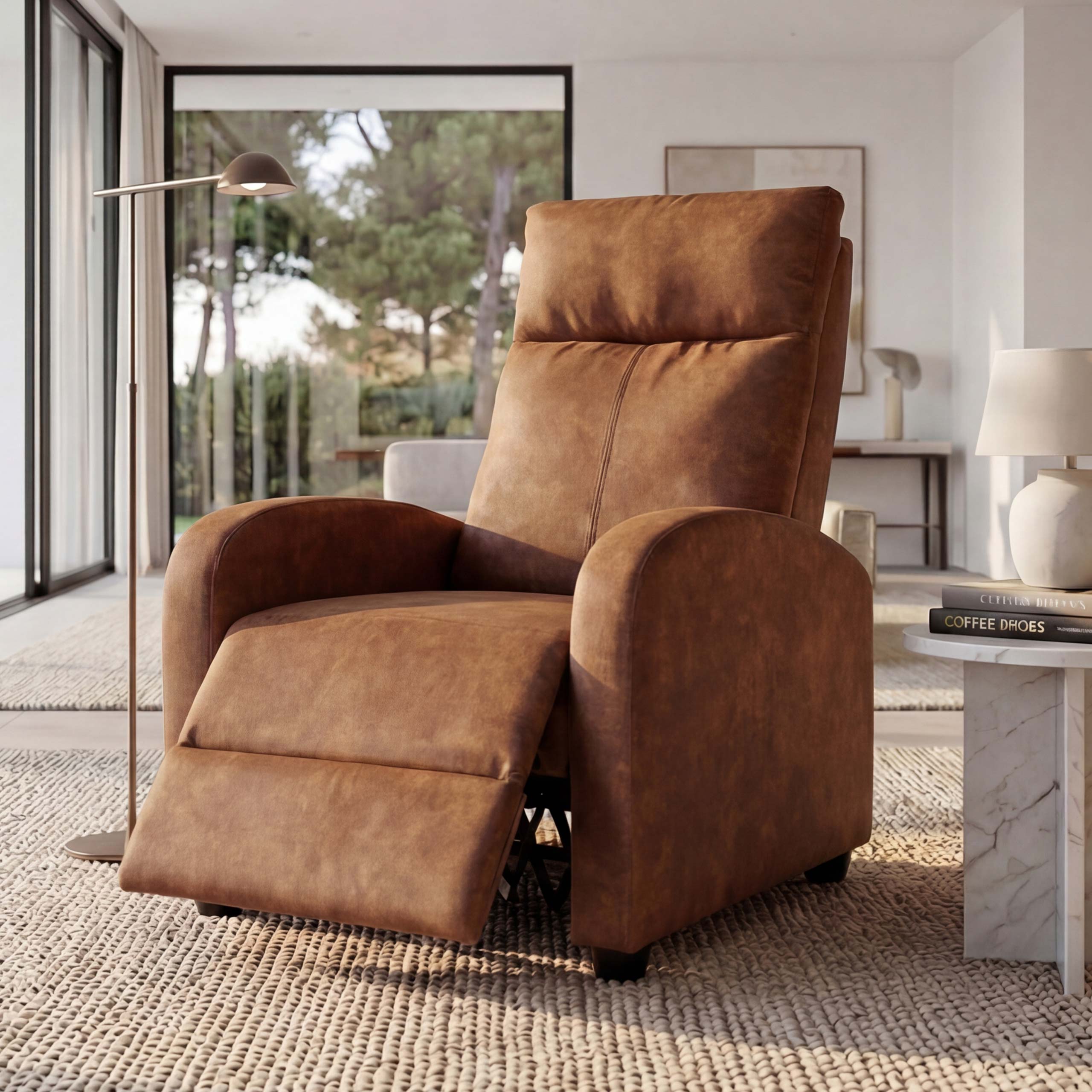 Fernsehsessel MCW-F76, Relaxsessel Sessel Liegesessel, Liegefunktion verstellbar Stoff/Textil ~ vintage Wildlederimitat - Bild 1