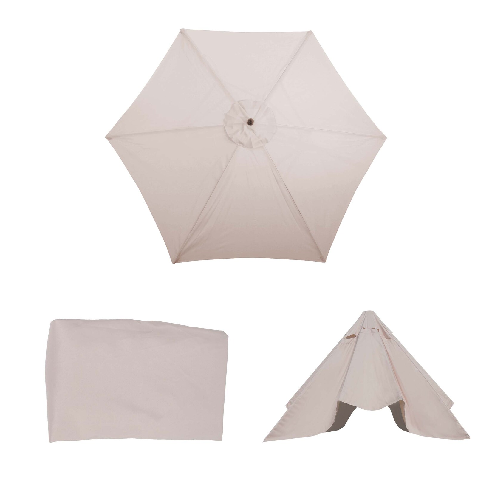 Ersatz-Bezug für Sonnenschirm Lissabon, Sonnenschirmbezug Ersatzbezug, Ø 3m Polyester 6 Streben ~ creme