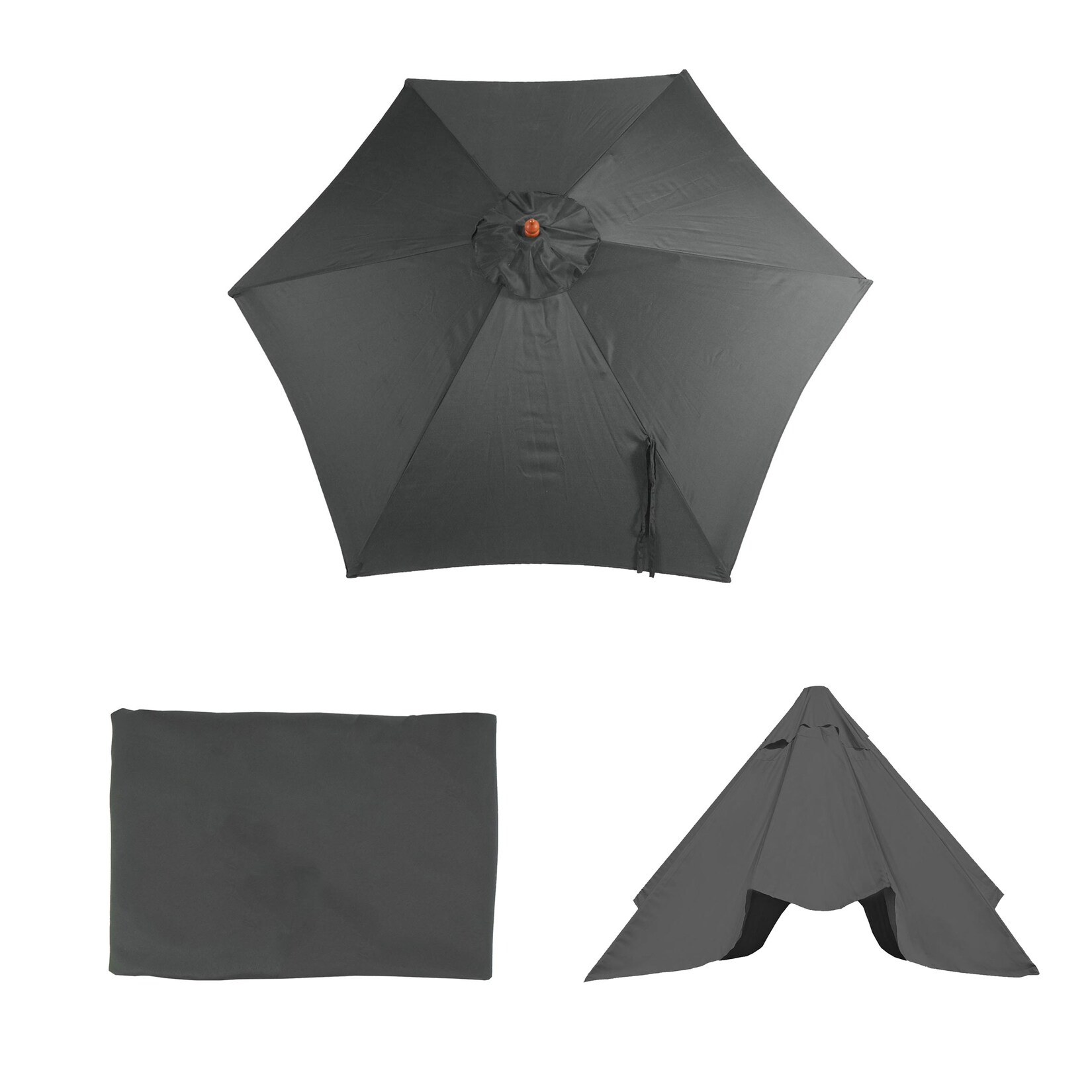 Ersatz-Bezug für Sonnenschirm Lissabon, Sonnenschirmbezug Ersatzbezug, Ø 3m Polyester 6 Streben ~ anthrazit